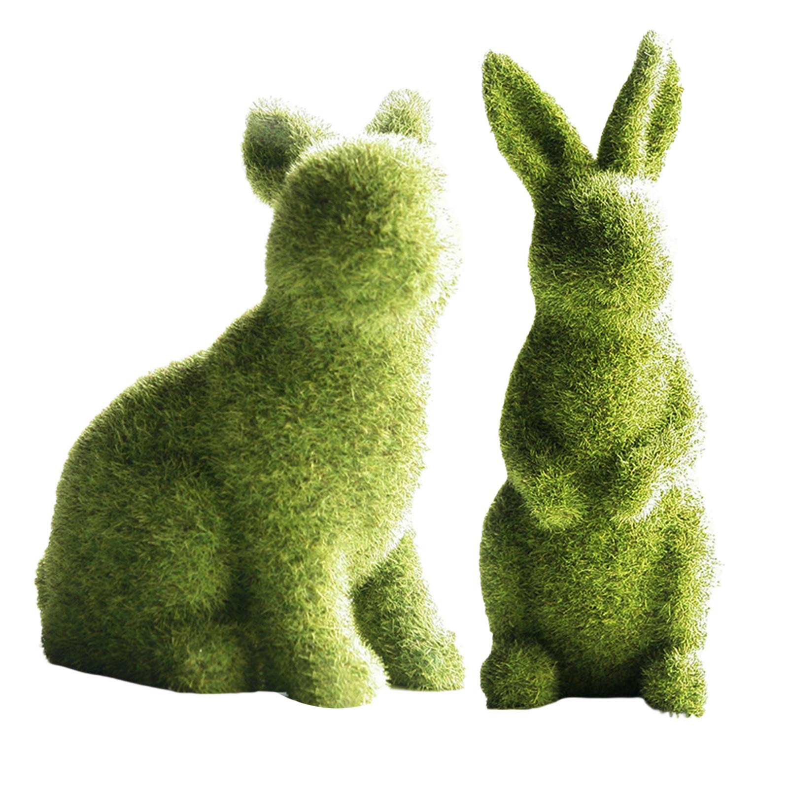 Flocking Moss Bunny Spring Garden Decor - Standing & Sitting Rabbit Easter Figure Set (2PCS) - Perfect for Easter Tabletop Decorations, Spring Home Décor & Gift Giving