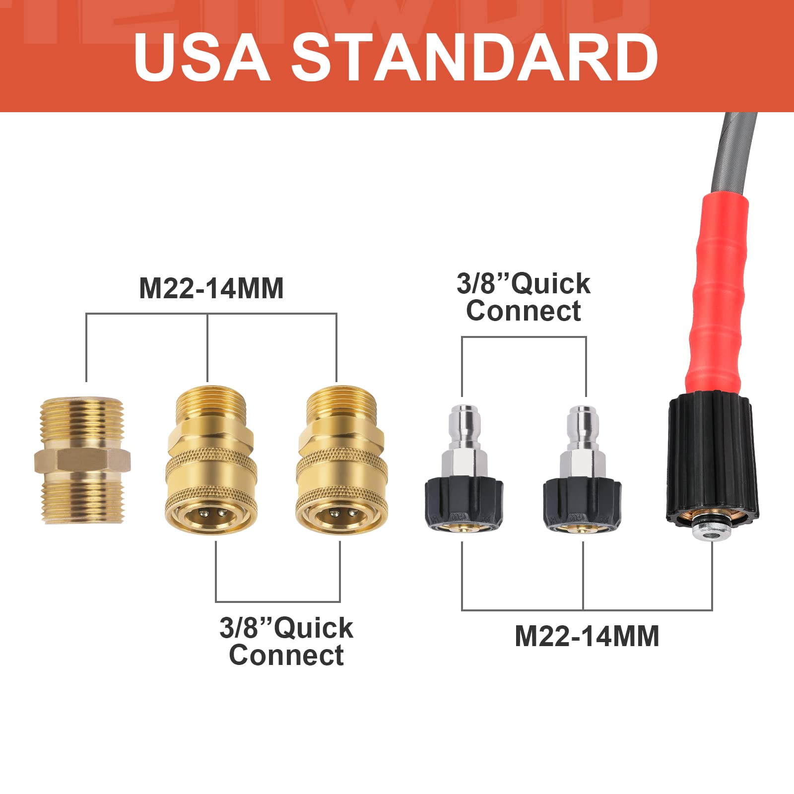 **150ft Pressure Washer Hose 1/4 Inch - Kink Resistant Heavy Duty Extension Hose with M22 14mm Fittings, 4200 PSI High Tensile Wire Braid - Perfect for Car Washing, Deck Cleaning & Home Maintenance**