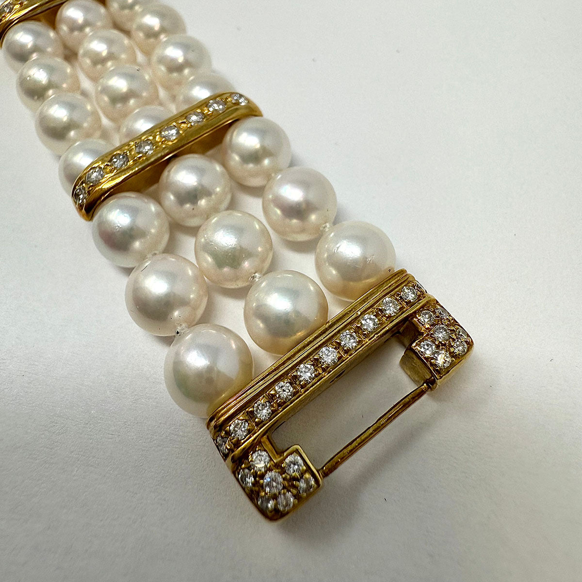3 Strand Pearl Bracelet with 18K Gold Clasp & Diamonds - Elegant Jewelry for Women, Perfect for Weddings, Parties & Special Occasions