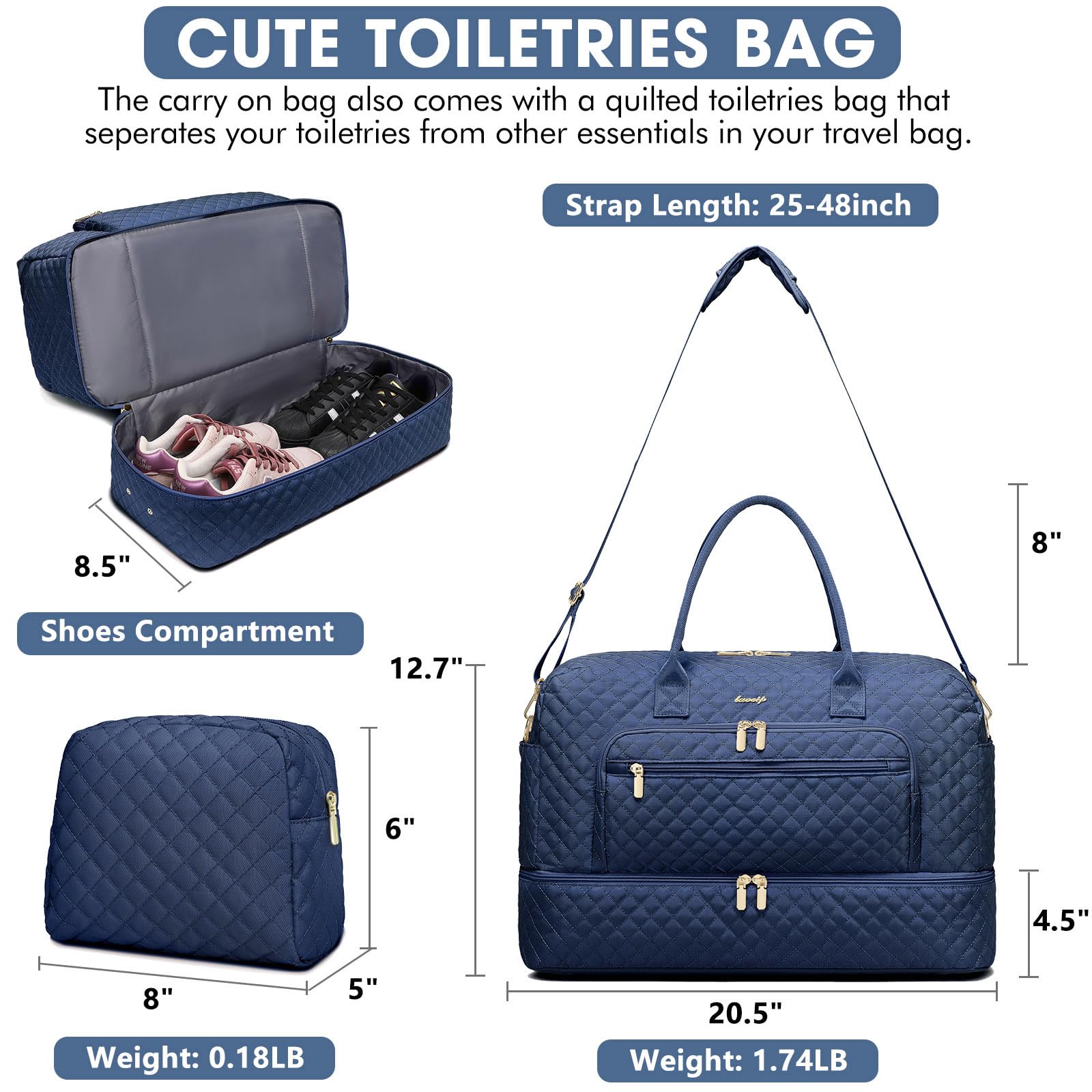 **Large Women's Travel Duffle Bag - Weekender Overnight Bag with Shoe Compartment & Wet Pocket - Gym, Hospital, Labor & Delivery Bag - Perfect for Travel, Gym, and Maternity Use**