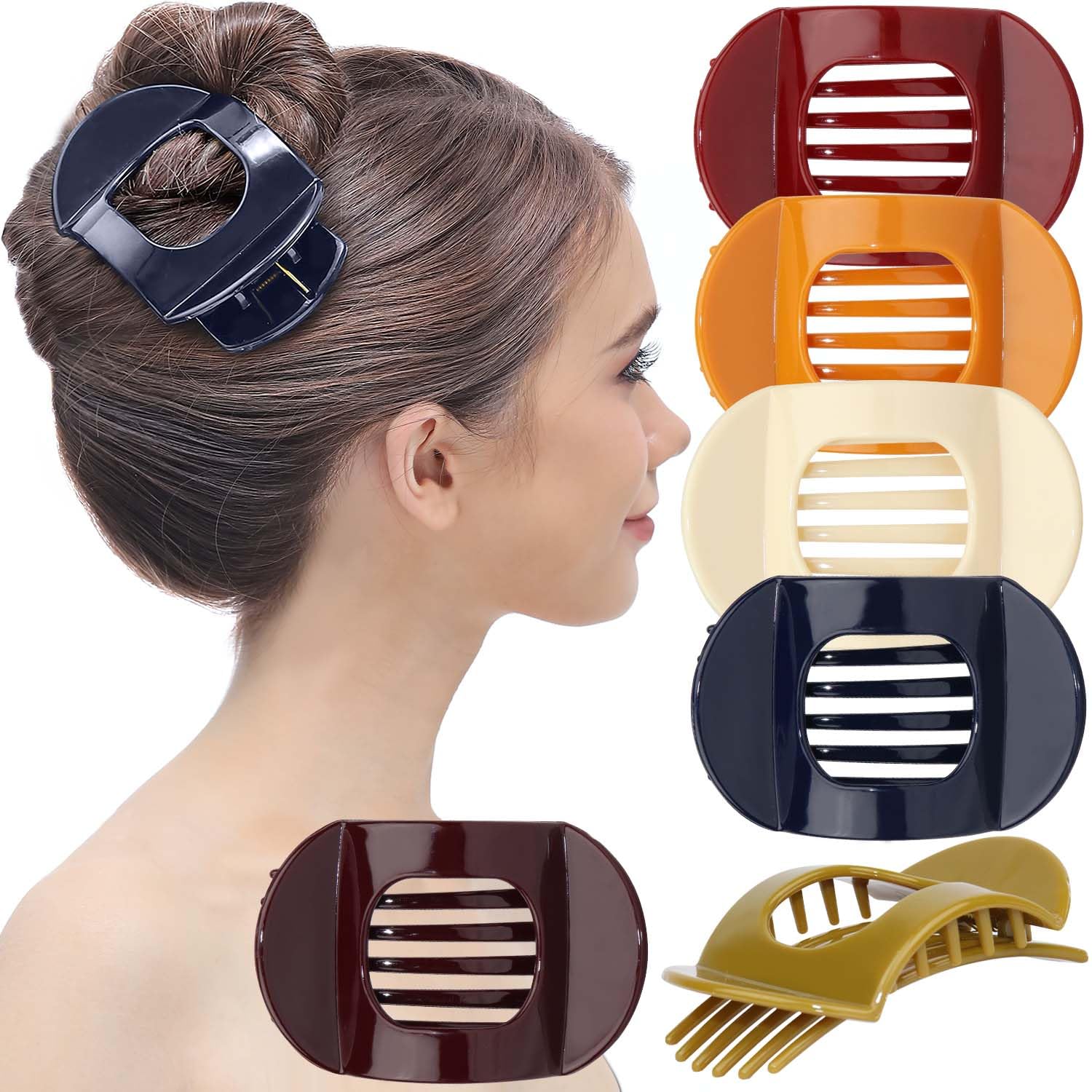 6-Piece Women's Square Strong Grip Hair Clips with Inner Teeth - No Slip Plastic Hair Claw Clamps for Girls & Ladies - Medium Classic Hair Accessories for Styling, Work, and Everyday Use