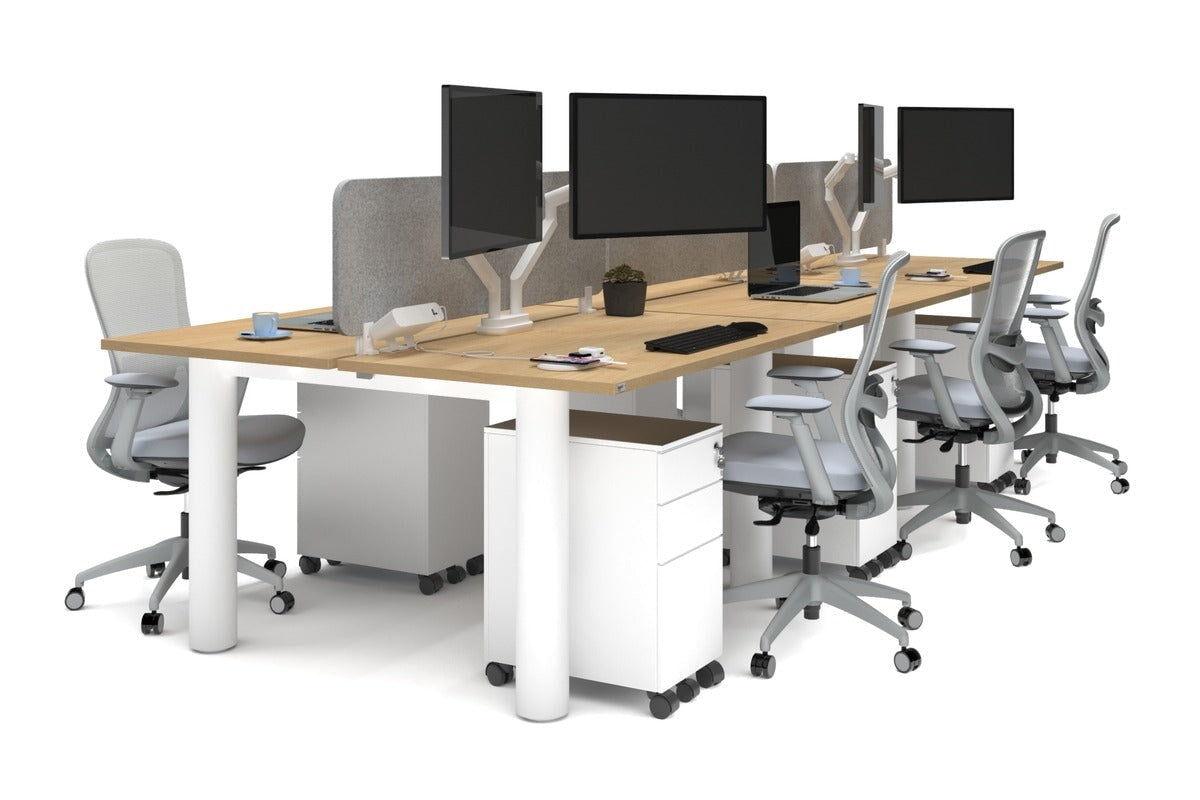 Quadro Cylinder Leg 6-Person Office Workstation Desk [1200L x 700W] - Modern Office Furniture for Collaborative Workspaces & Open Plan Offices