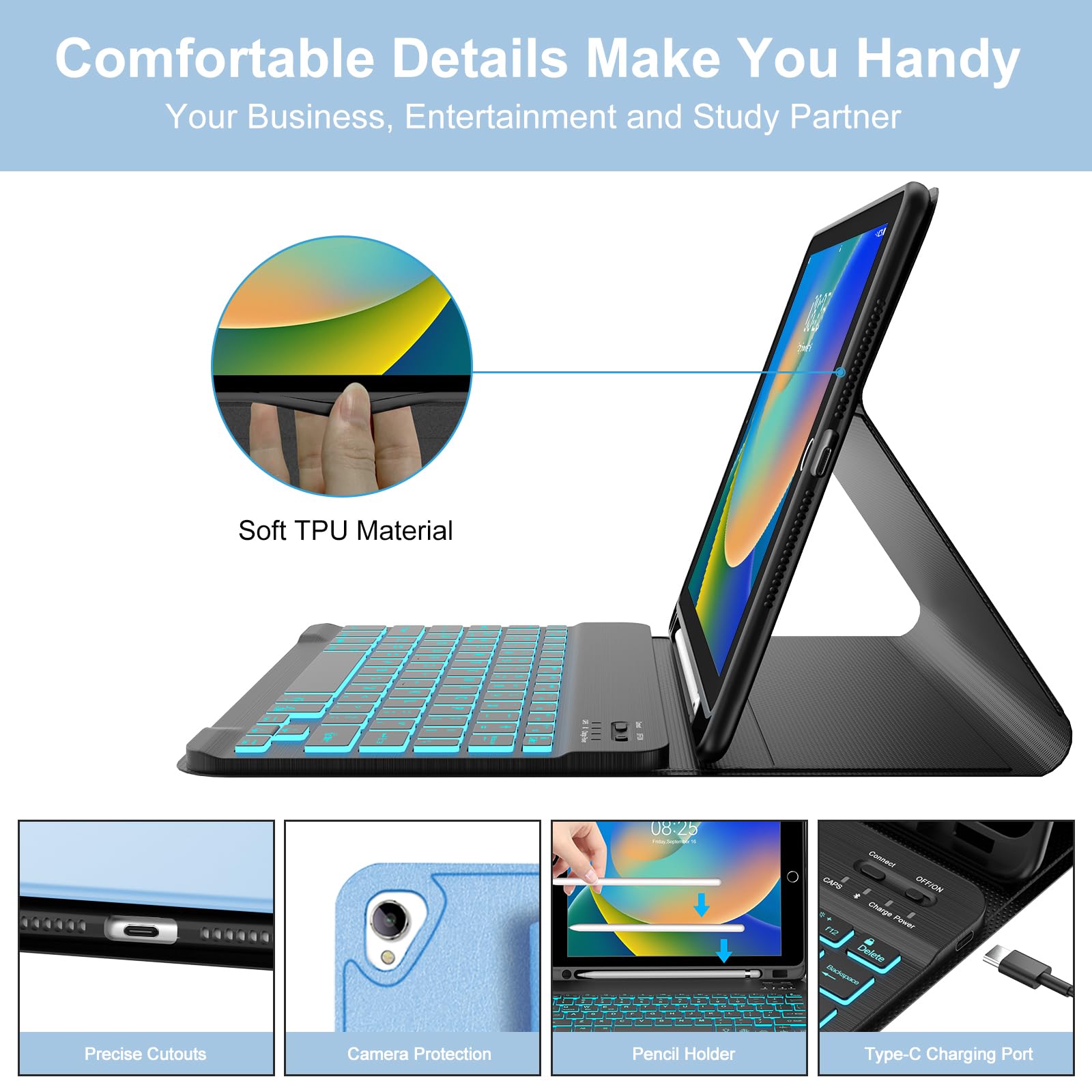 BORIYUAN Bluetooth Keyboard Case for iPad 9th/8th/7th Gen & iPad Air 3rd/Pro 10.5