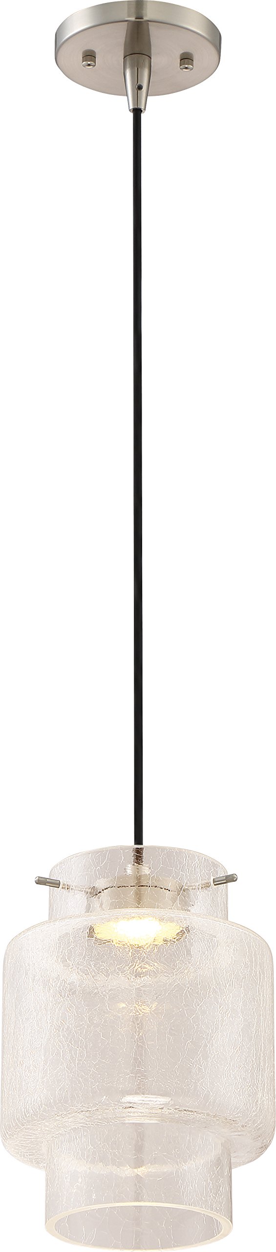 Nuvo 62/878 Mini Pendant Light Fixture - Brushed Nickel Finish with Clear Crackle Glass Shade - Perfect for Kitchen Island, Dining Room, or Entryway Lighting