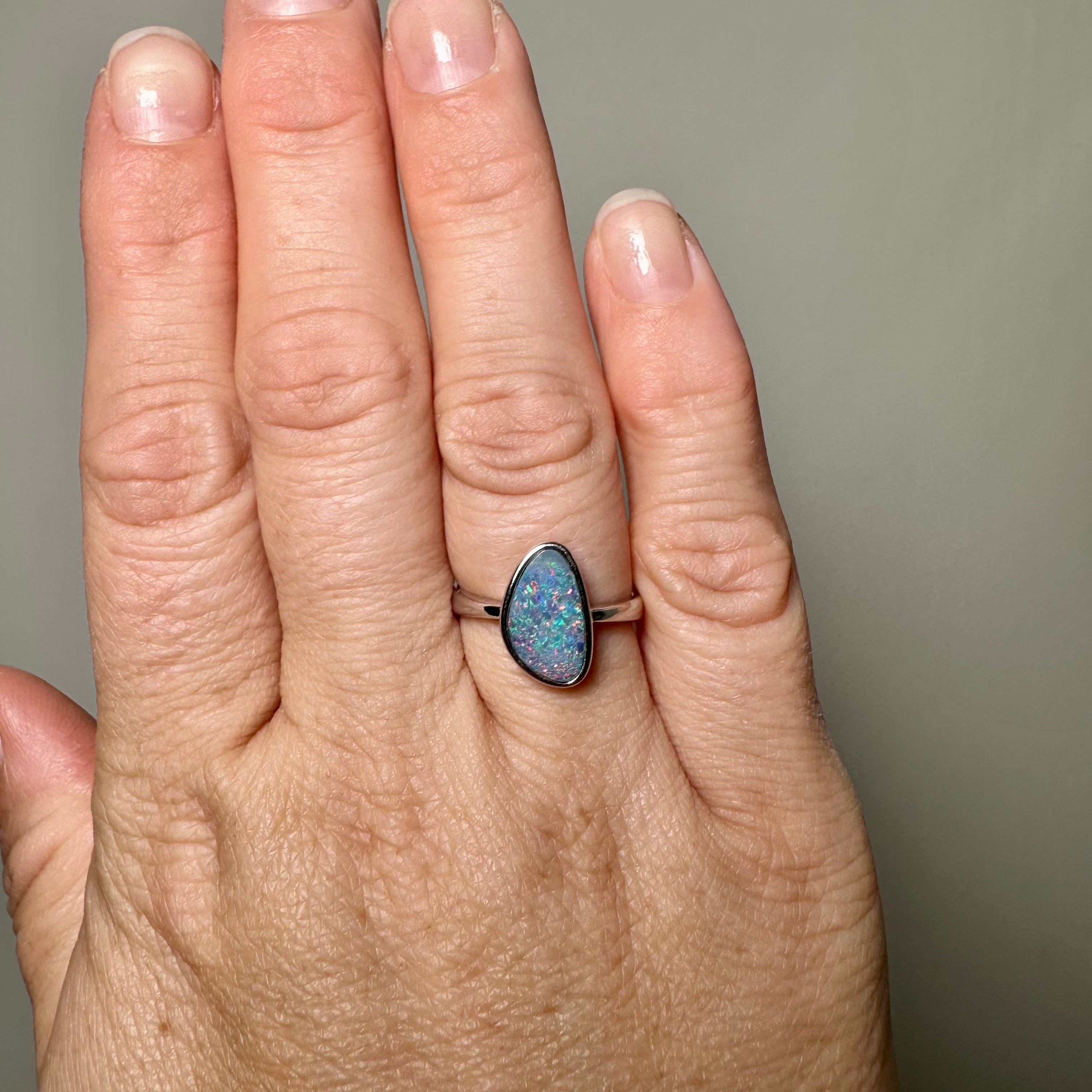 Opal Doublet Freeform Cabochon Ring - Size 7 (Coober Pedy Origin) | Natural Gemstone Jewelry for Women | Perfect for Weddings, Anniversaries & Special Occasions