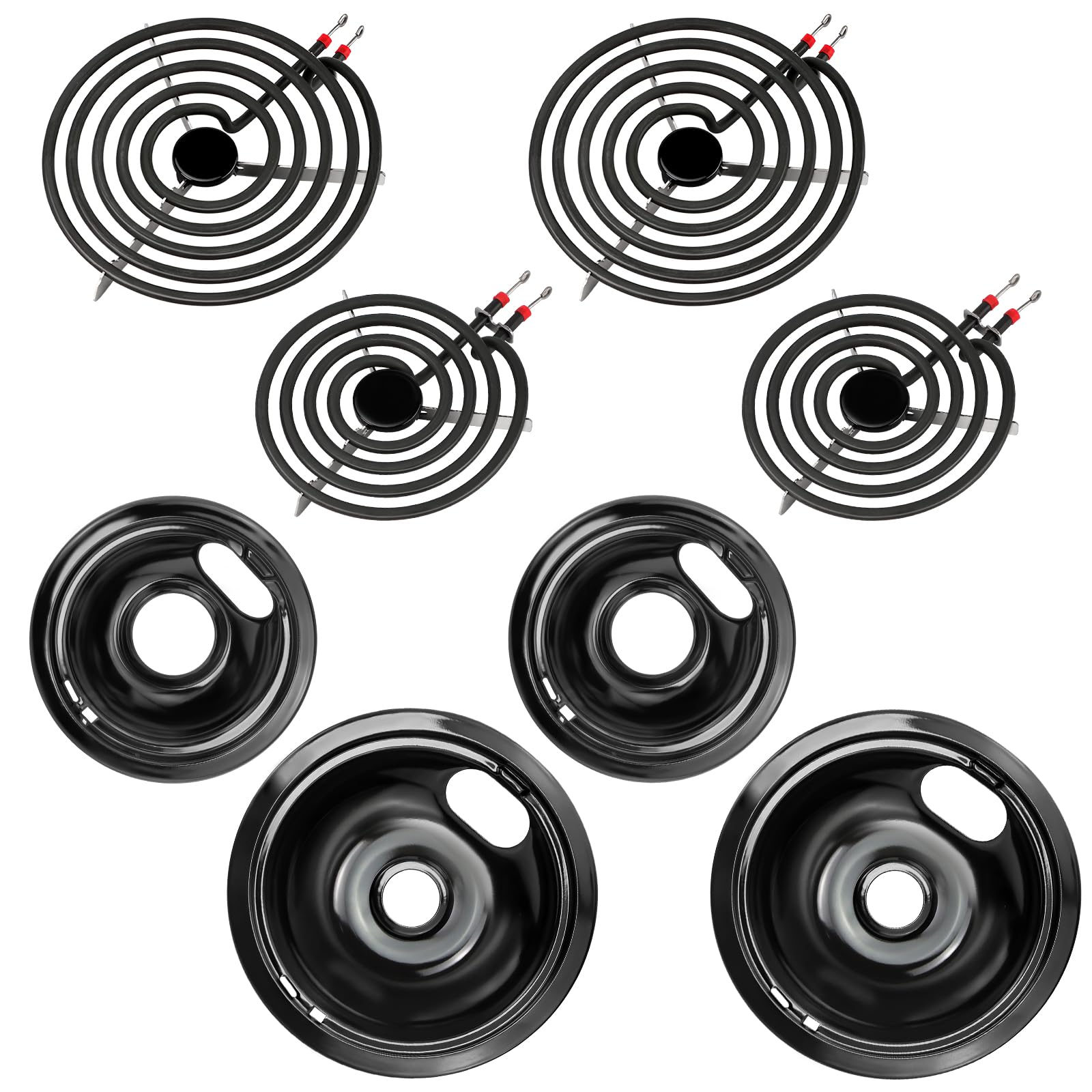 Blutoget Electric Stove Drip Pans & Burner Elements Set - Compatible with Whirlpool, Maytag, Amana Ranges (W10290350, W10290353, MP22YA, MP15YA 6