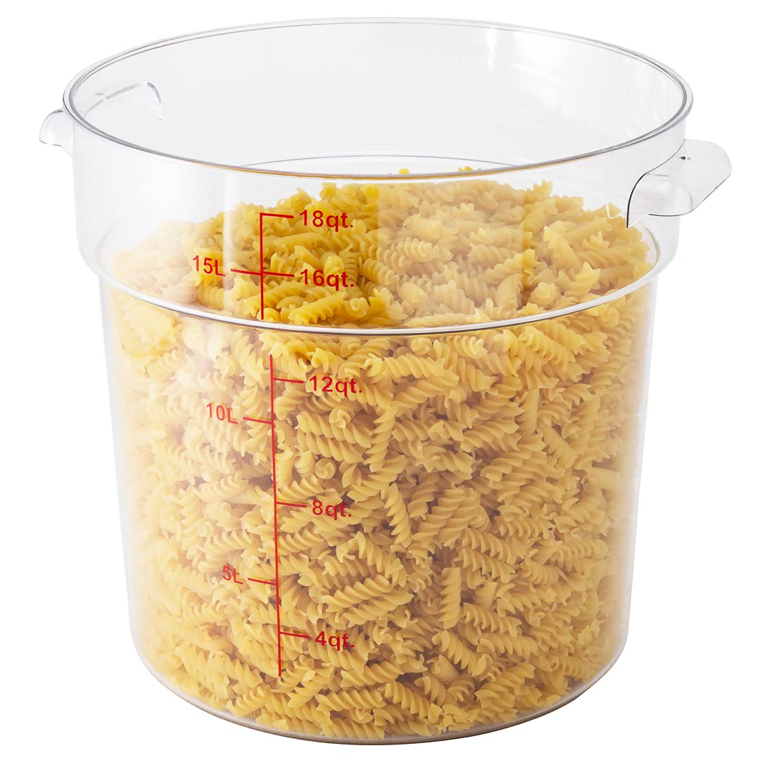Restaurantware Met Lux 18 Quart (17 Liter) Clear Plastic Food Storage Containers - Set of 10 Round Commercial Food Prep Buckets with Volume Markers, Lids Sold Separately - Ideal for Restaurant Kitchen, Catering, Bulk Food Storage & Space-Saving Organization
