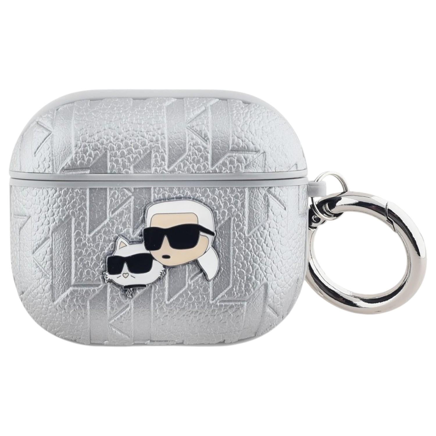 Karl Lagerfeld PU Embossed AirPods 3 Case with Karl & Choupette Design - Fashionable Protective Cover for Apple AirPods 3rd Gen - Perfect Gift for Cat Lovers & Fashion Enthusiasts - Use at Home, Office, Gym & Travel