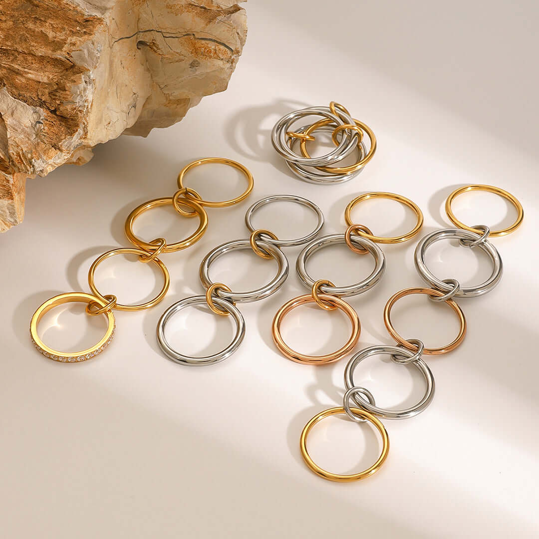 Two Tone Interlocking Layered Connected Plain Ring - Stackable Minimalist Jewelry for Women | JDR007 | Perfect for Everyday Wear, Gift Giving & Special Occasions