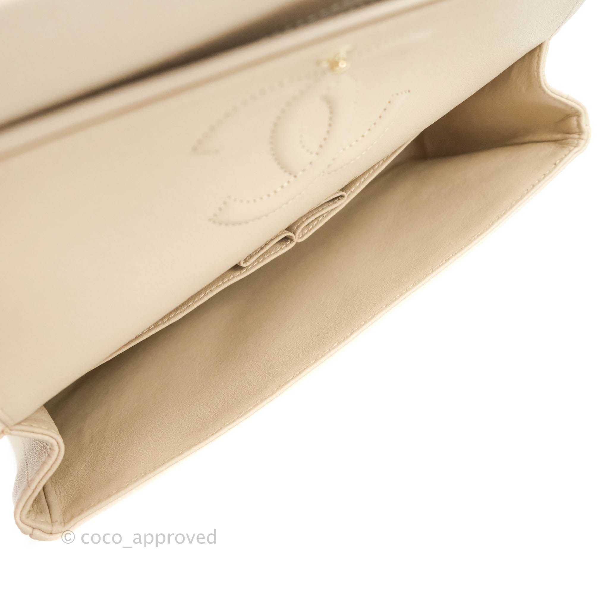 Chanel Classic Medium Double Flap Bag - Chevron Light Beige Caviar Leather with Gold Hardware (20B Collection) | Luxury Crossbody Purse for Women, Perfect for Date Nights & Special Occasions