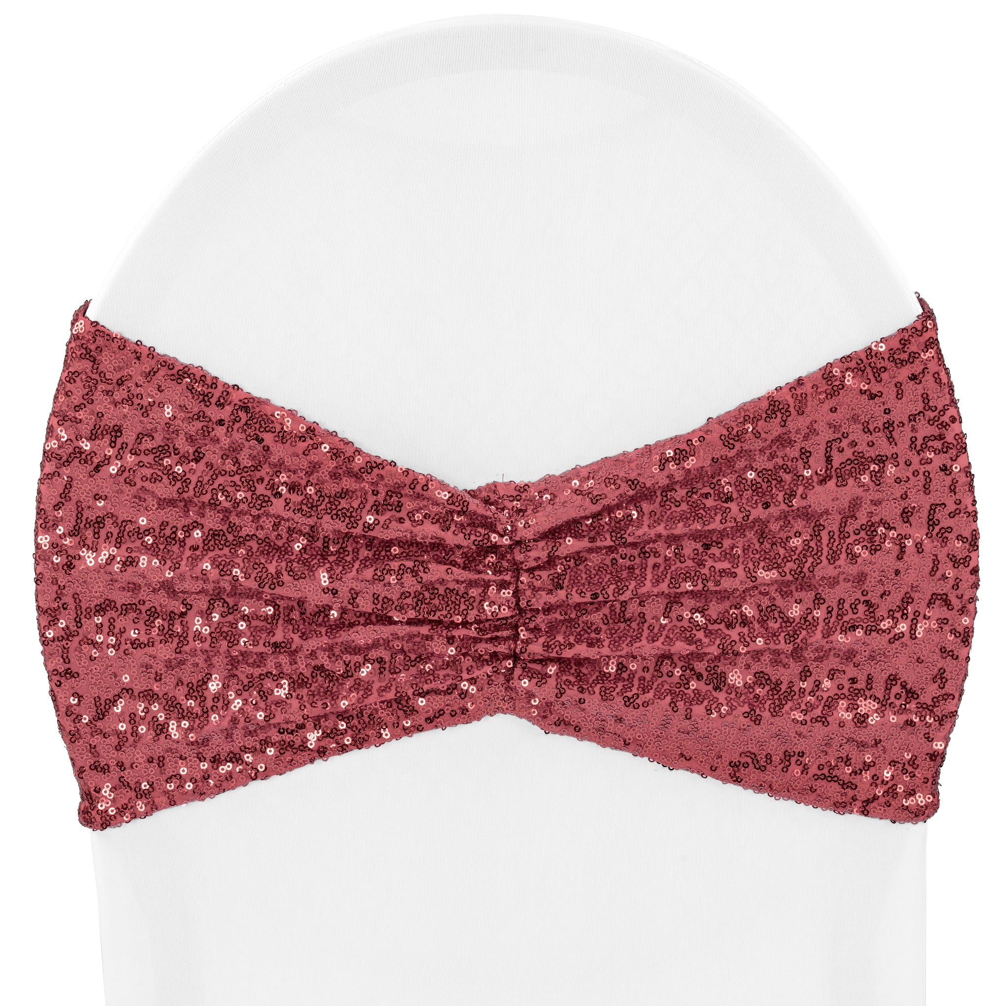 Glitz Ruffle Sequin Spandex Chair Band Sash - Burgundy Wedding Party Decor for Chairs, Tables, and Events