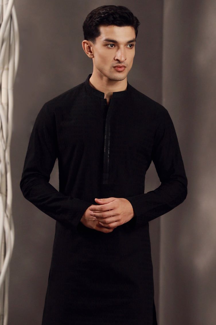 Premium Cotton Black Kurta for Men - J. Junaid Jamshed Traditional Pakistani Attire - Perfect for Eid, Weddings & Cultural Events
