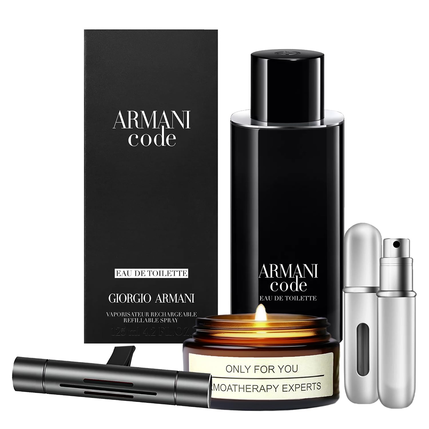 Premium Men's Code Cologne Gift Set - 4.2 Oz EDT Spray with Lavender Soy Candle (5ml), Car Fresheners & Travel Atomizer | Fragrance Kit for Men & Teens | Perfect for Dating, Office & Special Occasions