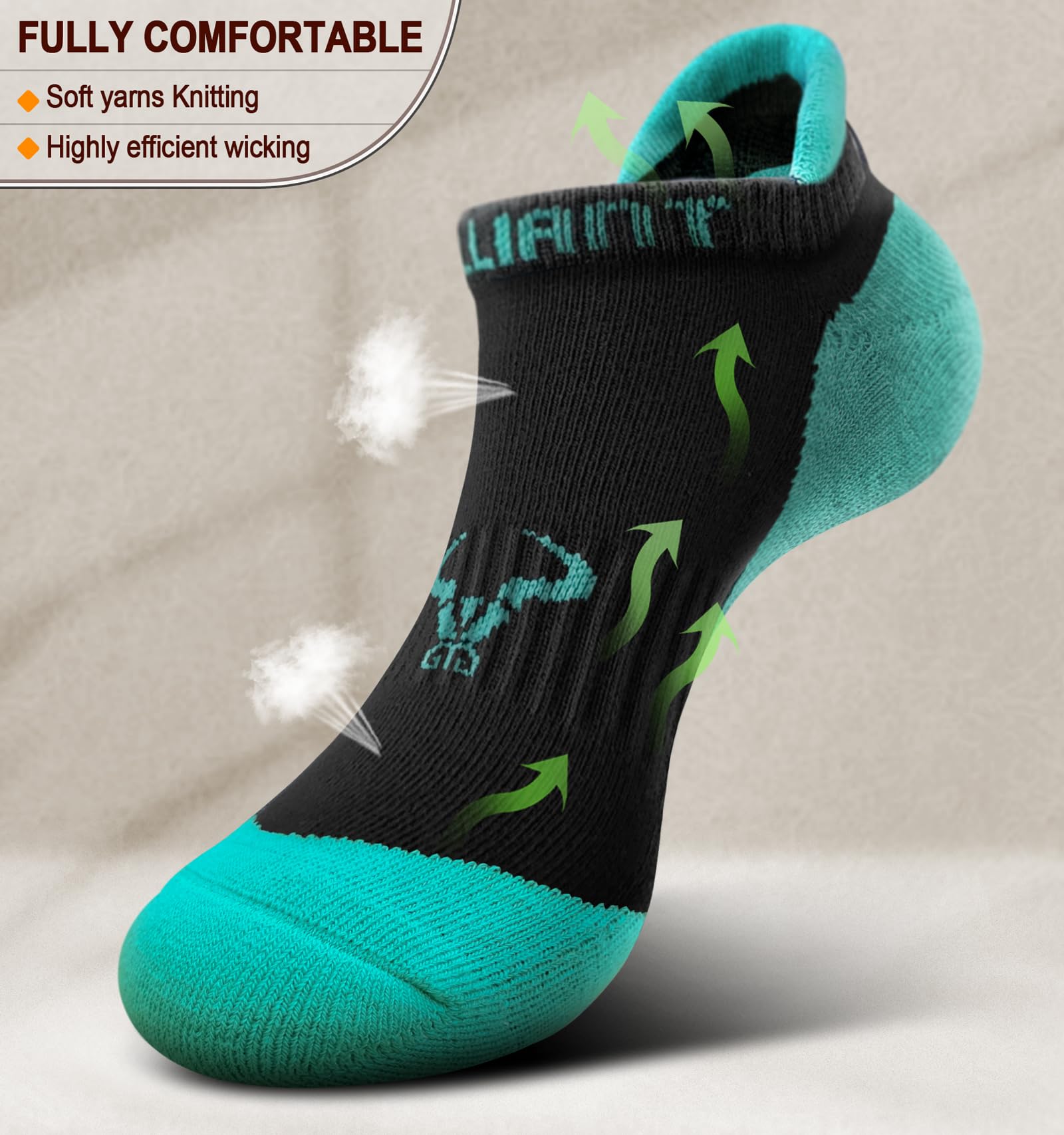 BULLIANT Women's Athletic Socks 6-Pack - No Show Cushioned for Running & Walking with Arch Support - Gym & Daily Wear