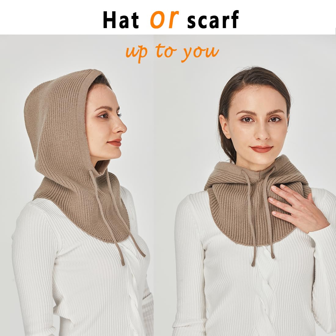 Facecozy Winter Hats for Women & Men - Wool Blend Hooded Scarf, Balaclava, Knit Skull Cap Beanie & Neck Gaiter - Warm Cold Weather Accessories for Skiing, Snowboarding & Outdoor Activities