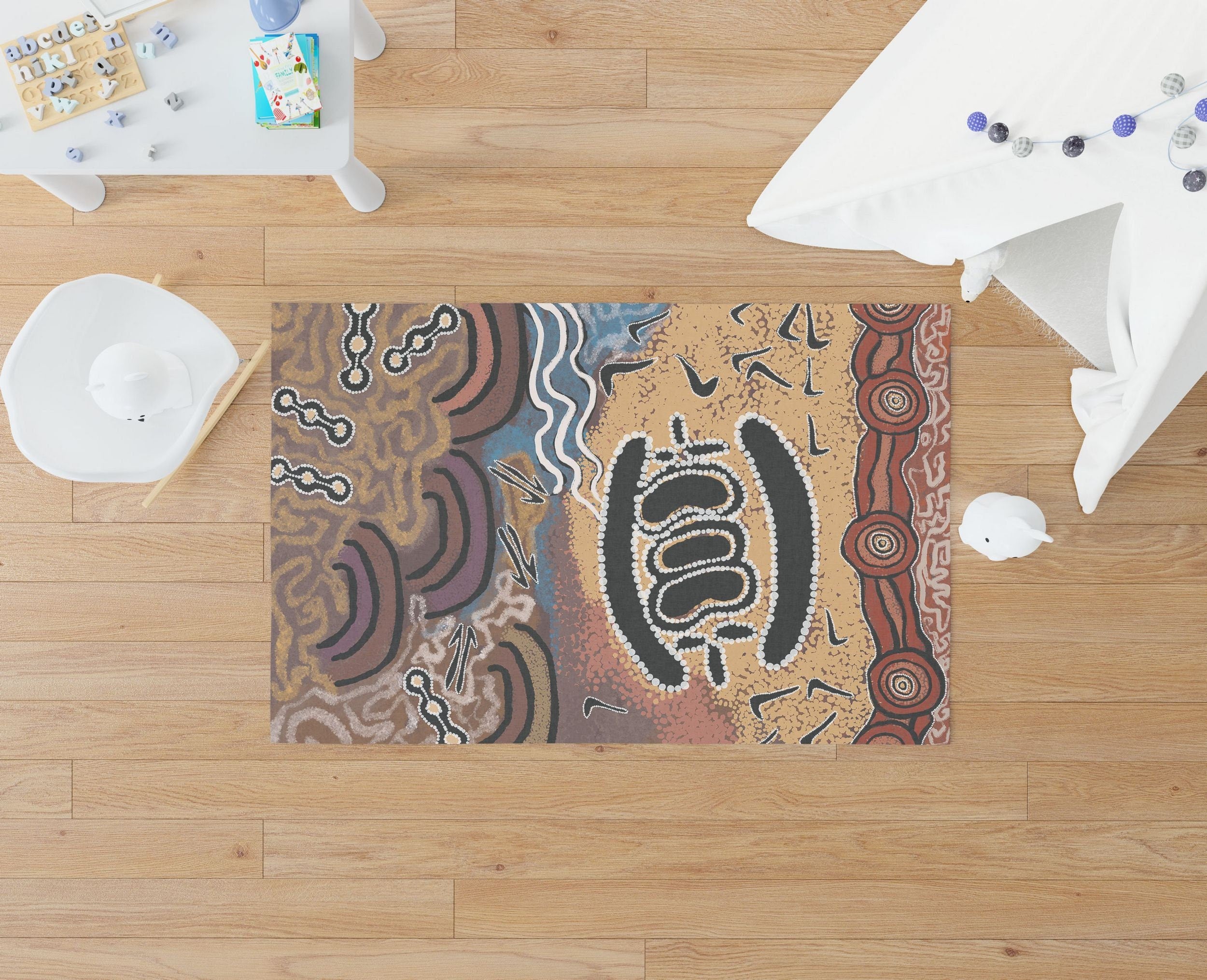 Premium Handmade Australian Aboriginal Area Rug - Durable Flat Woven Rectangle Rug for Living Room, Bedroom & Office Decor - USA Made Modern Home Accent Rug