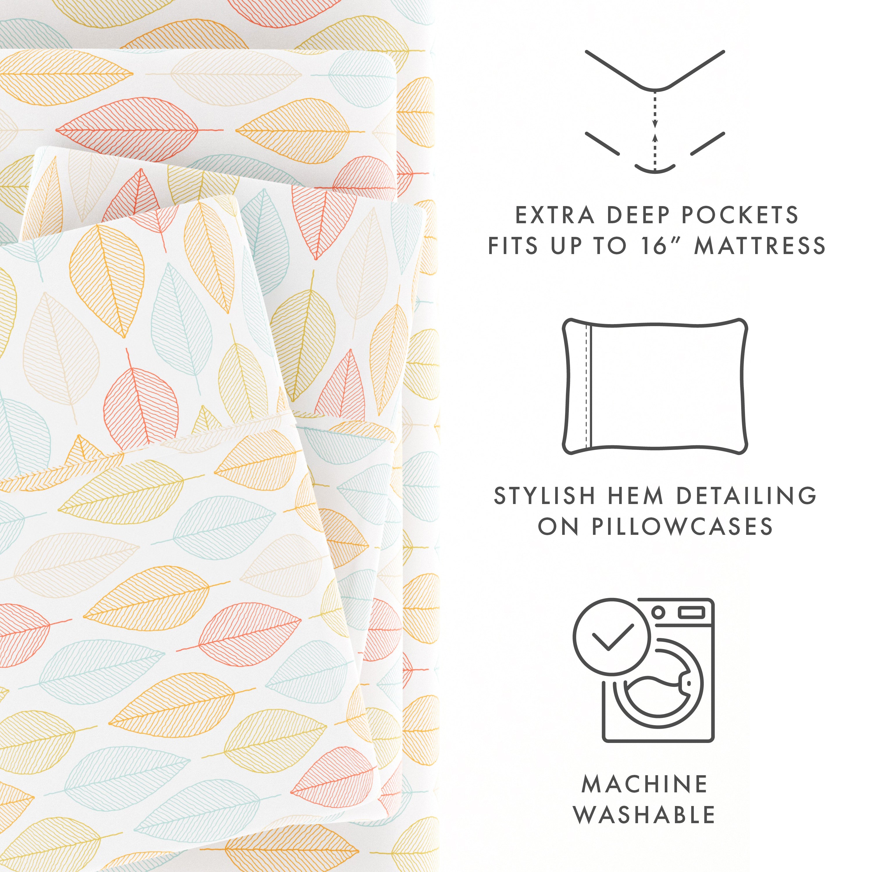 Leaf Pattern 4-Piece Queen Size Sheet Set - Soft Breathable Bedding for Comfortable Sleep - Perfect for Master Bedroom, Guest Room & Dormitory