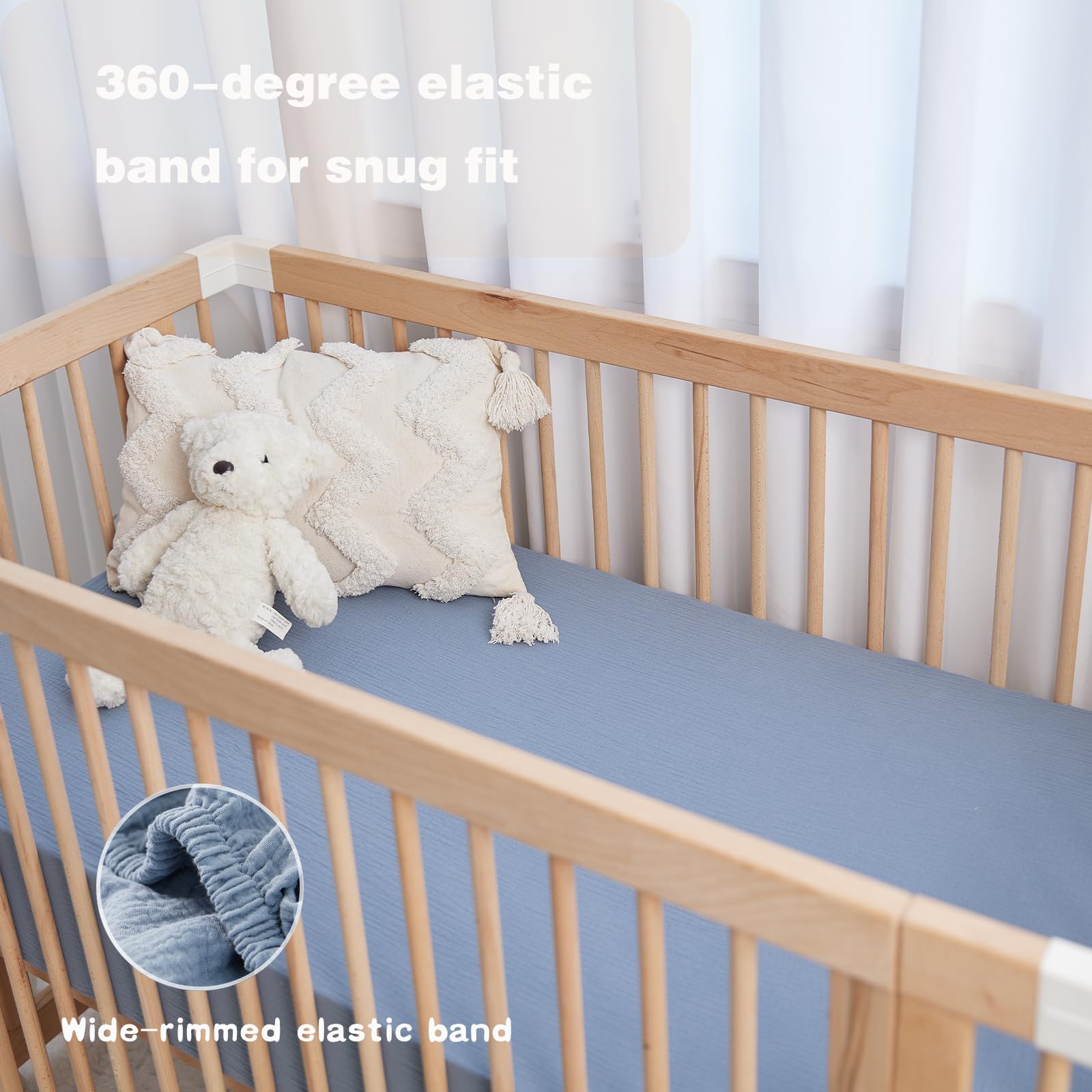 Organic Cotton Muslin Crib Sheets 2-Pack - Soft, Breathable Baby Bedding for Boys & Girls (Denim Blue/New Camel) 28