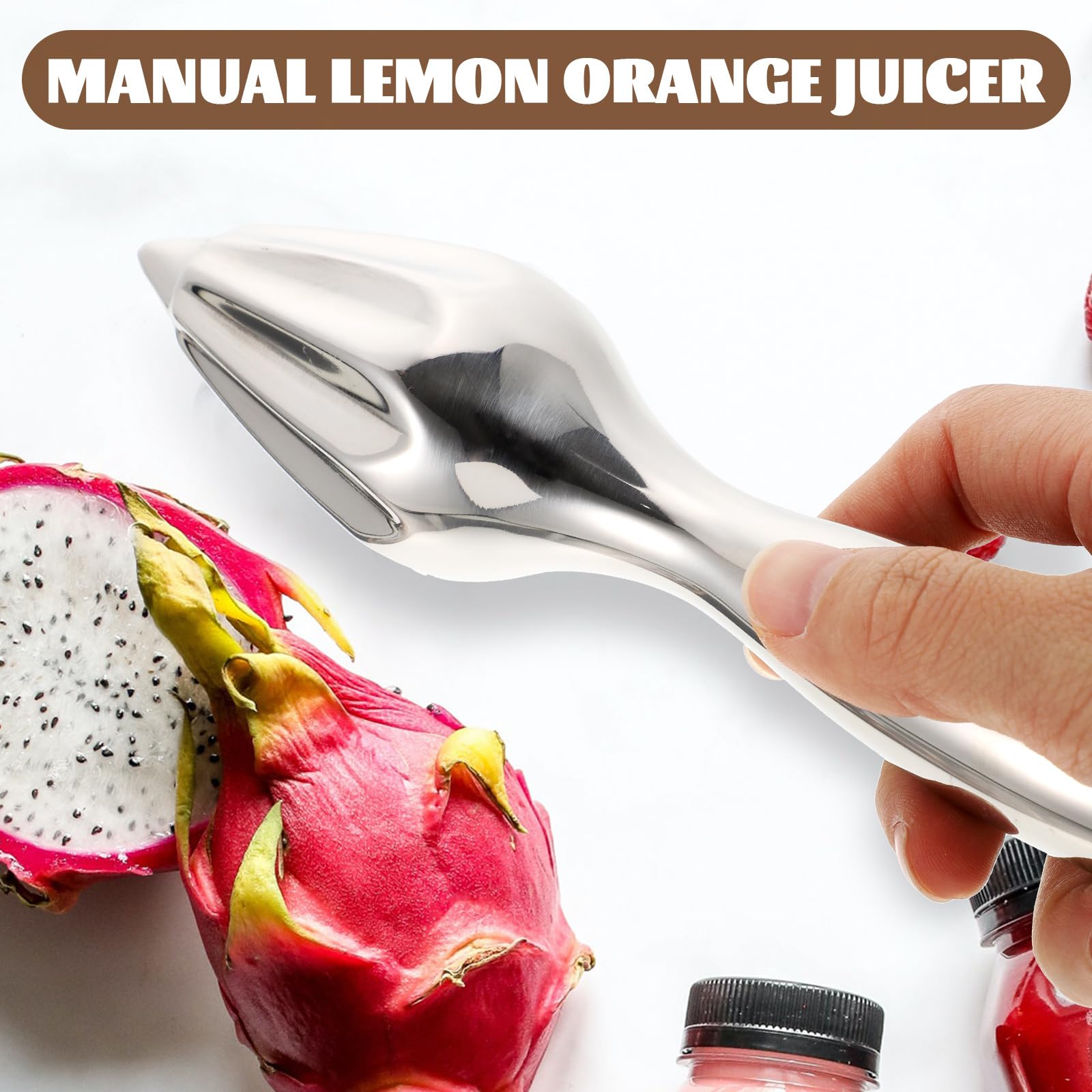 DOITOOL Stainless Steel Citrus Reamer - Manual Lemon Orange Lime Juicer with Beech Wood Handle - Easy Grip Kitchen Tool for Fresh Juice Extraction - Perfect for Home Bars, Cocktails & Healthy Drinks