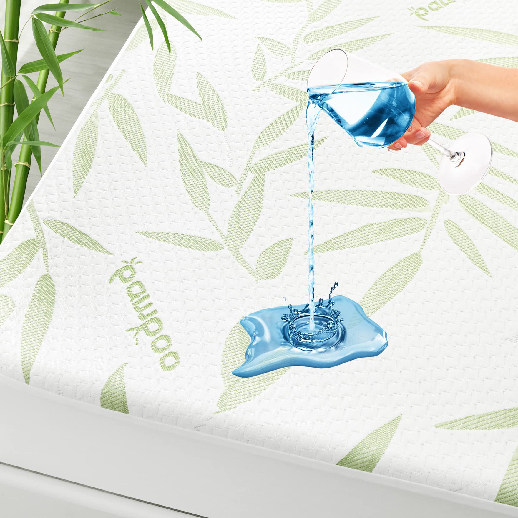 Breathable Cooling Bamboo Mattress Pad Cover - Twin Size, Waterproof & Stretchable (Fits Up to 21