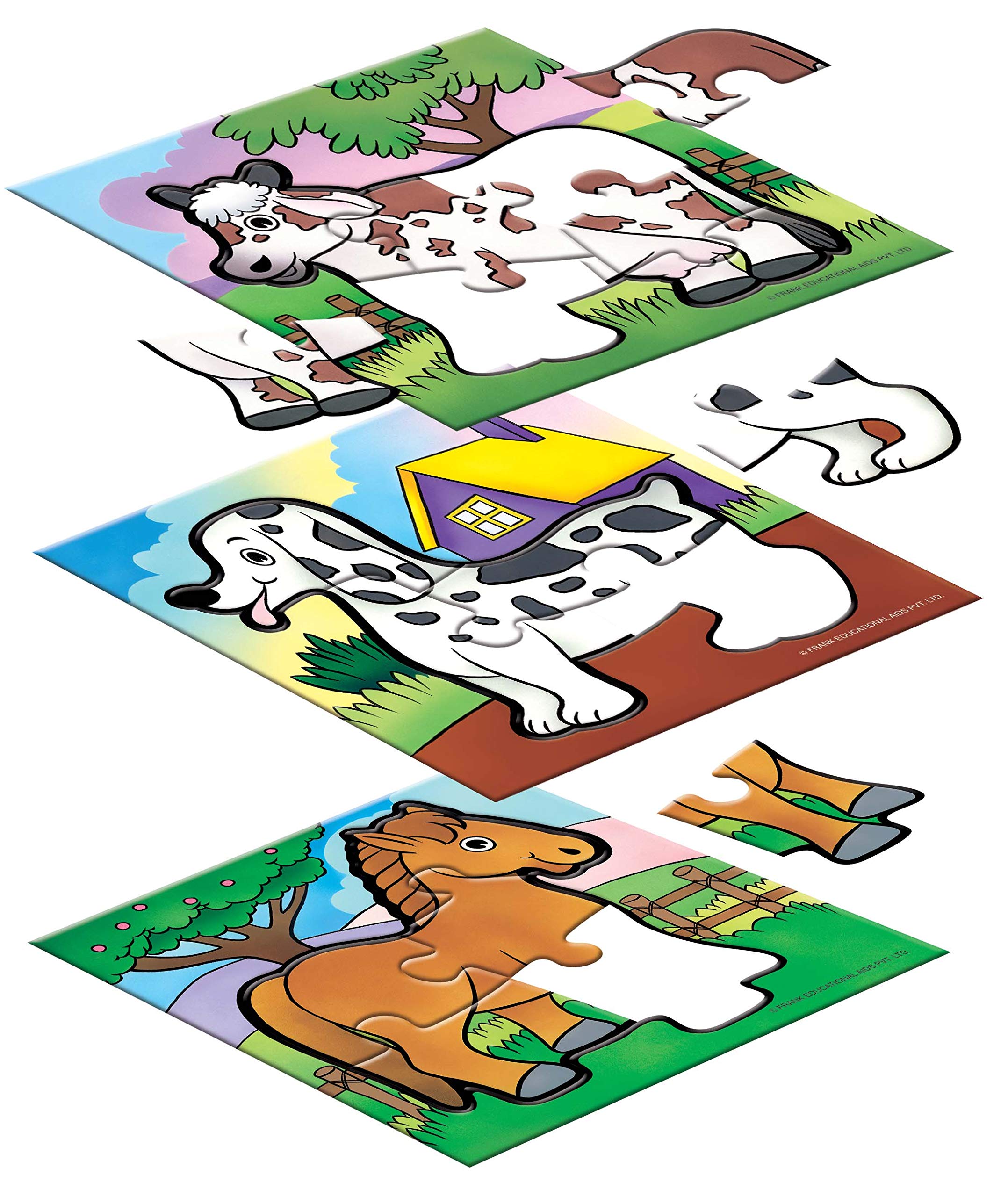 Frank Animals Puzzle for Kids Ages 3+ | 15-Piece Educational Wooden Jigsaw Toy | Fun Learning Game for Focus, Memory & Cognitive Development | Great for Preschool Activities & Family Game Night (Pack of 2)