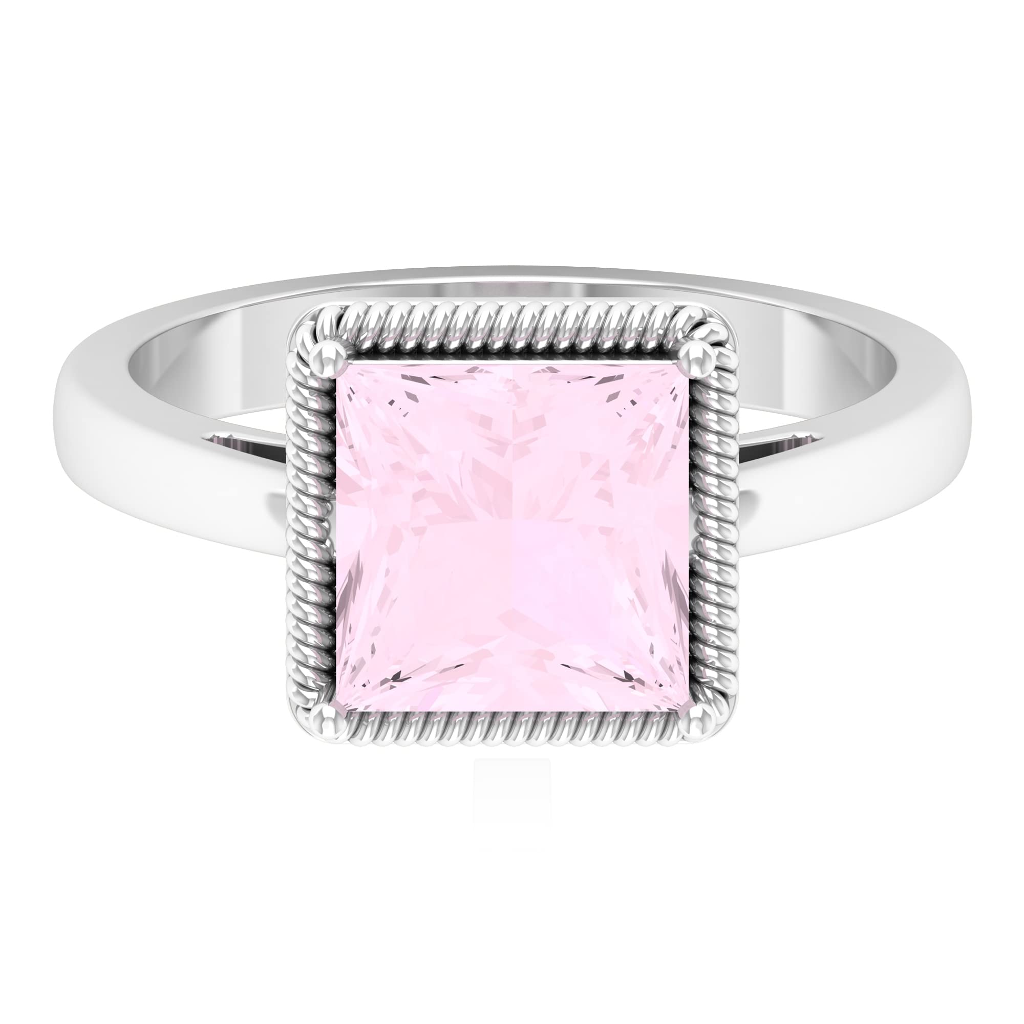 2.25 CT Rose Quartz Solitaire Ring for Women - 14K Solid Gold Rope Frame Ring - January Birthstone Jewelry with 8mm Princess Cut Stone - Perfect for Valentine's Day, Anniversary & Everyday Elegance