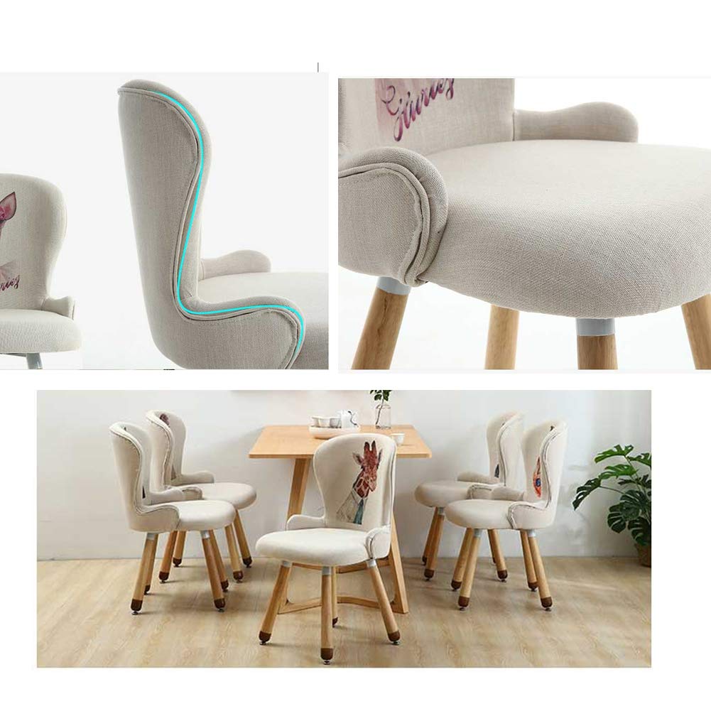 Comfortable Cotton Linen Upholstered Dining Chairs with Solid Wood Legs - Adjustable Lounge Chair & Makeup Stool for Restaurant, Cafe, Living Room, Hotel, Kitchen | Perfect for Home Decor, Office Waiting Area & Salon Seating