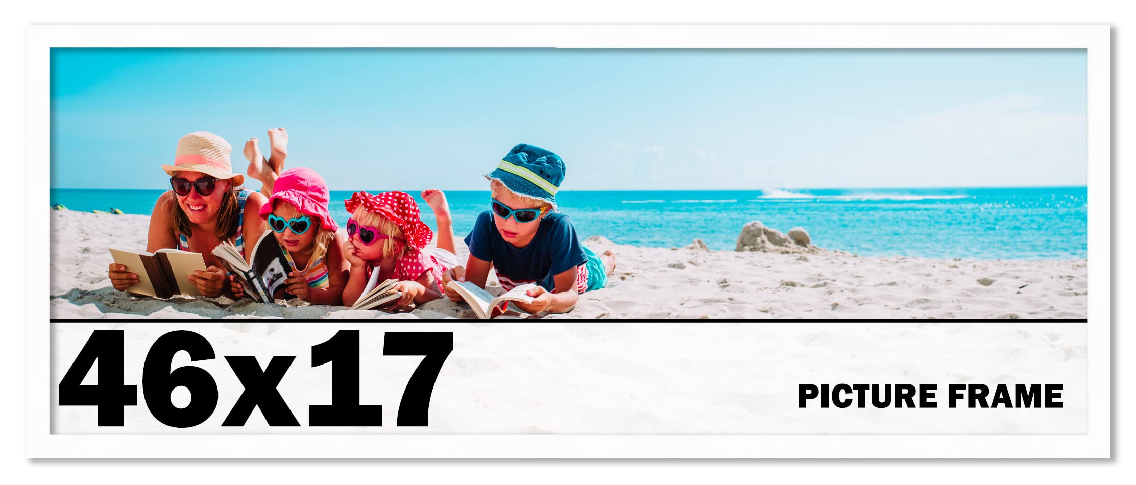 46x17 Inches White Wood Picture Frame - Perfect for Displaying Artwork, Photos, and Posters in Living Rooms, Bedrooms, and Offices