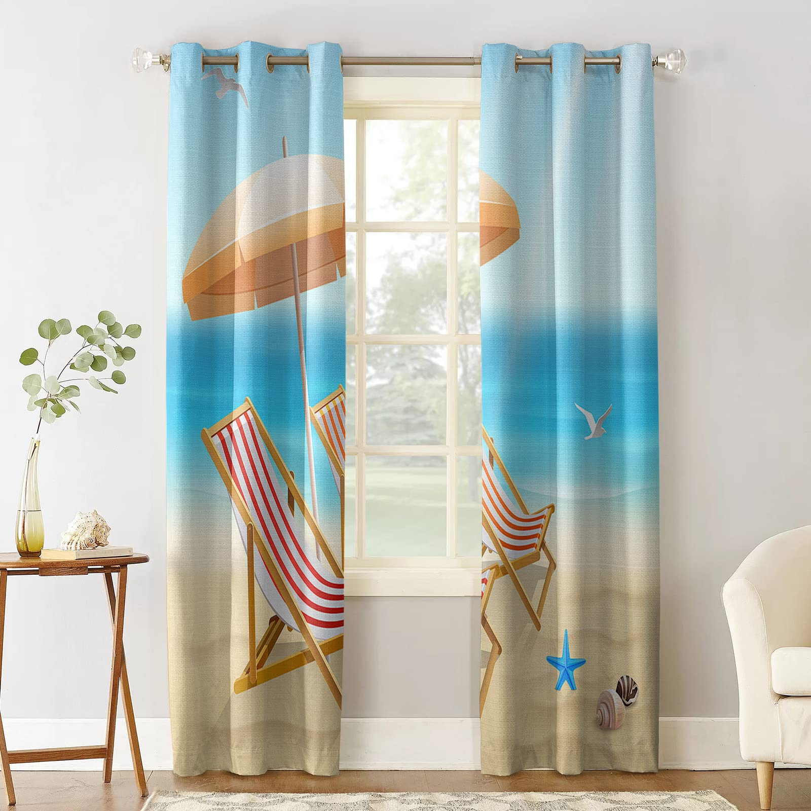 Blackout Thermal Insulated Window Curtains 2 Panels - 52x54 Inches for Kitchen, Living Room & Bedroom | Summer Holiday Palm Tree Design for Picnic, Beach Party & Home Decor
