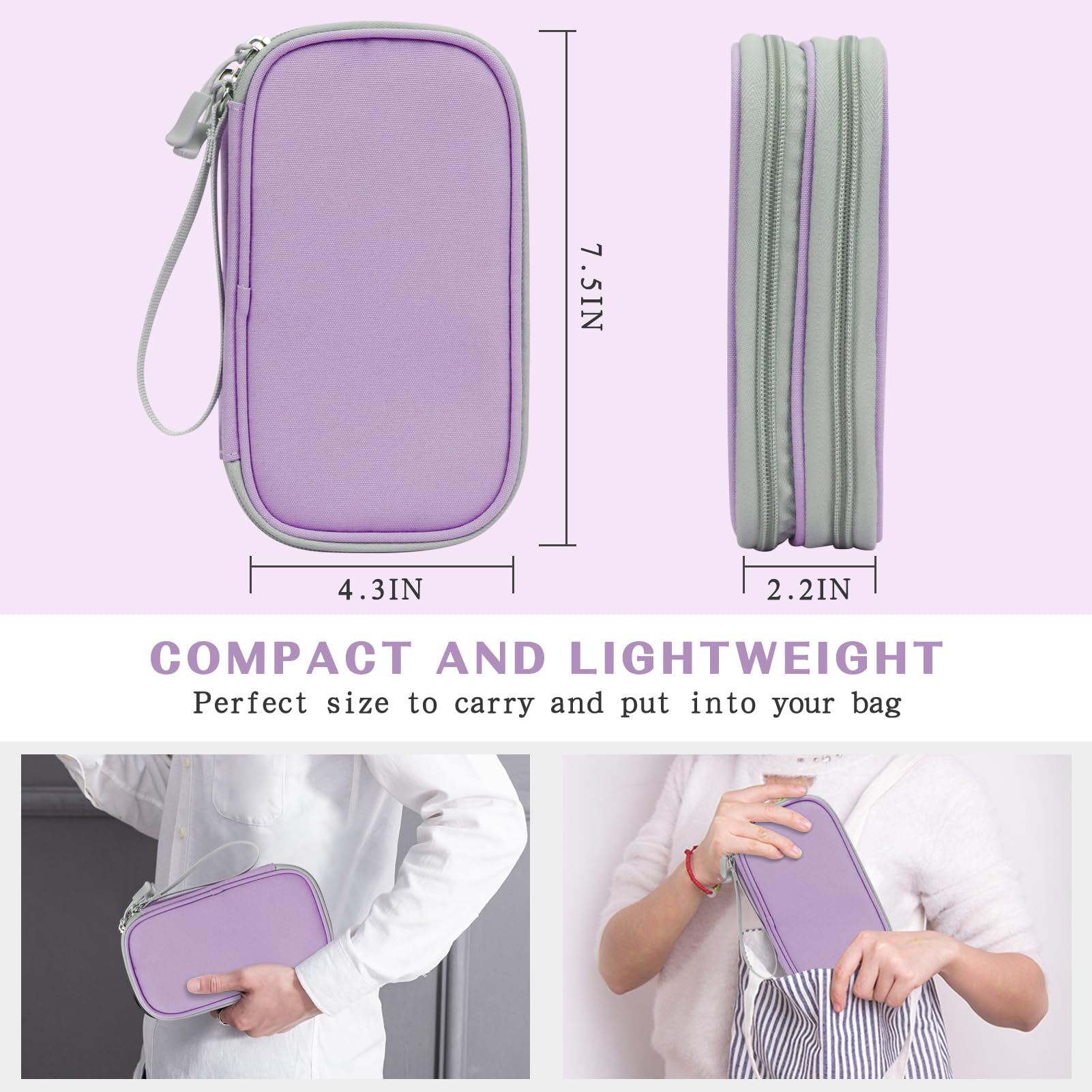 FYY Travel Cable Organizer - Waterproof Double Layer Pouch for Chargers & Cords - Light Purple | Perfect for Travel & Office