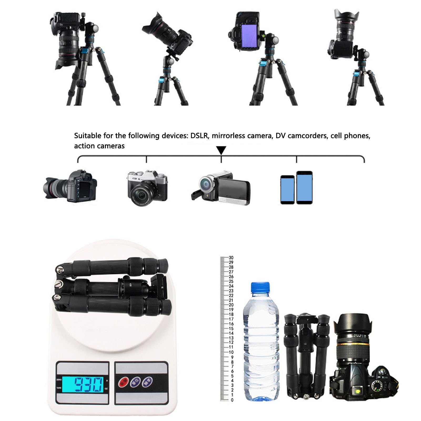 Portable Desktop Camera Tripod - Adjustable 3-Section Mini Tripod with 1/4
