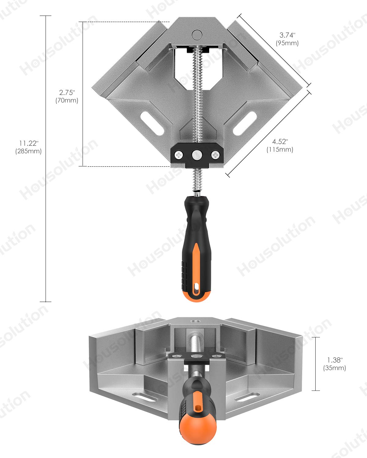 Housolution 2-Pack 90° Right Angle Clamp - Aluminum Alloy Woodworking Corner Clamp with Adjustable Swing Jaw for Photo Frames, Cabinets & DIY Projects - Silver Gray (Perfect for Woodworking, Carpentry & Home Improvement)