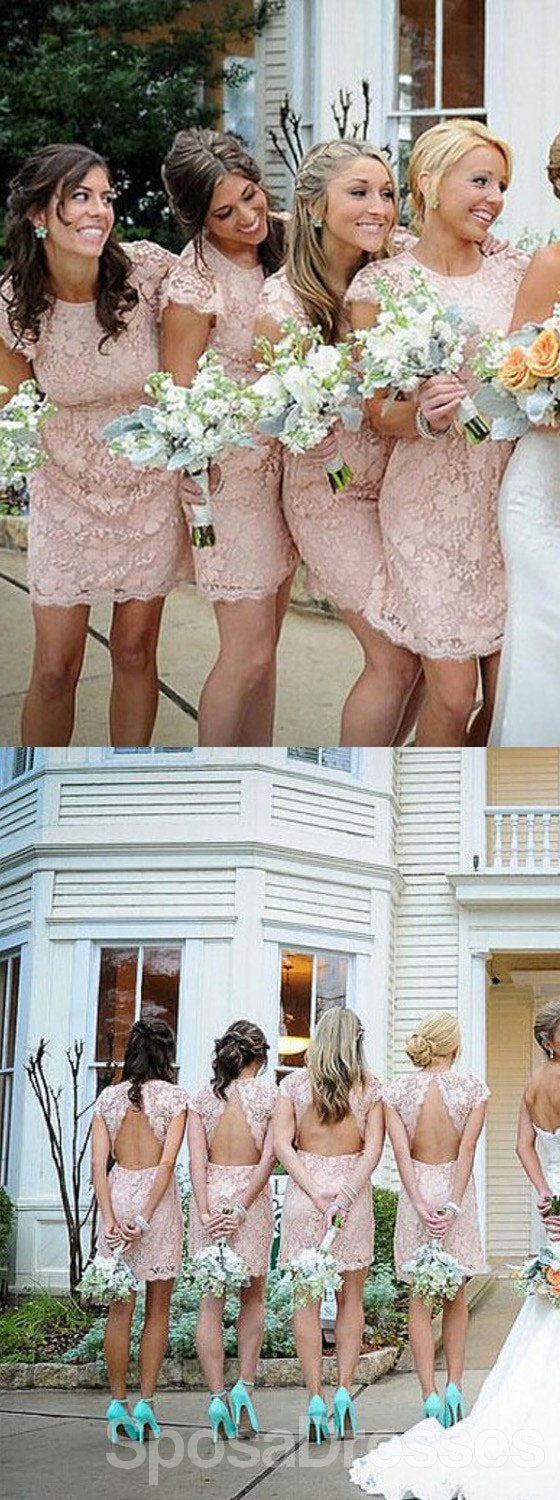 Elegant Blush Pink Cap Sleeve Open Back Bridesmaid Dress - Round Neck Formal Gown WG116 for Weddings, Parties & Special Occasions