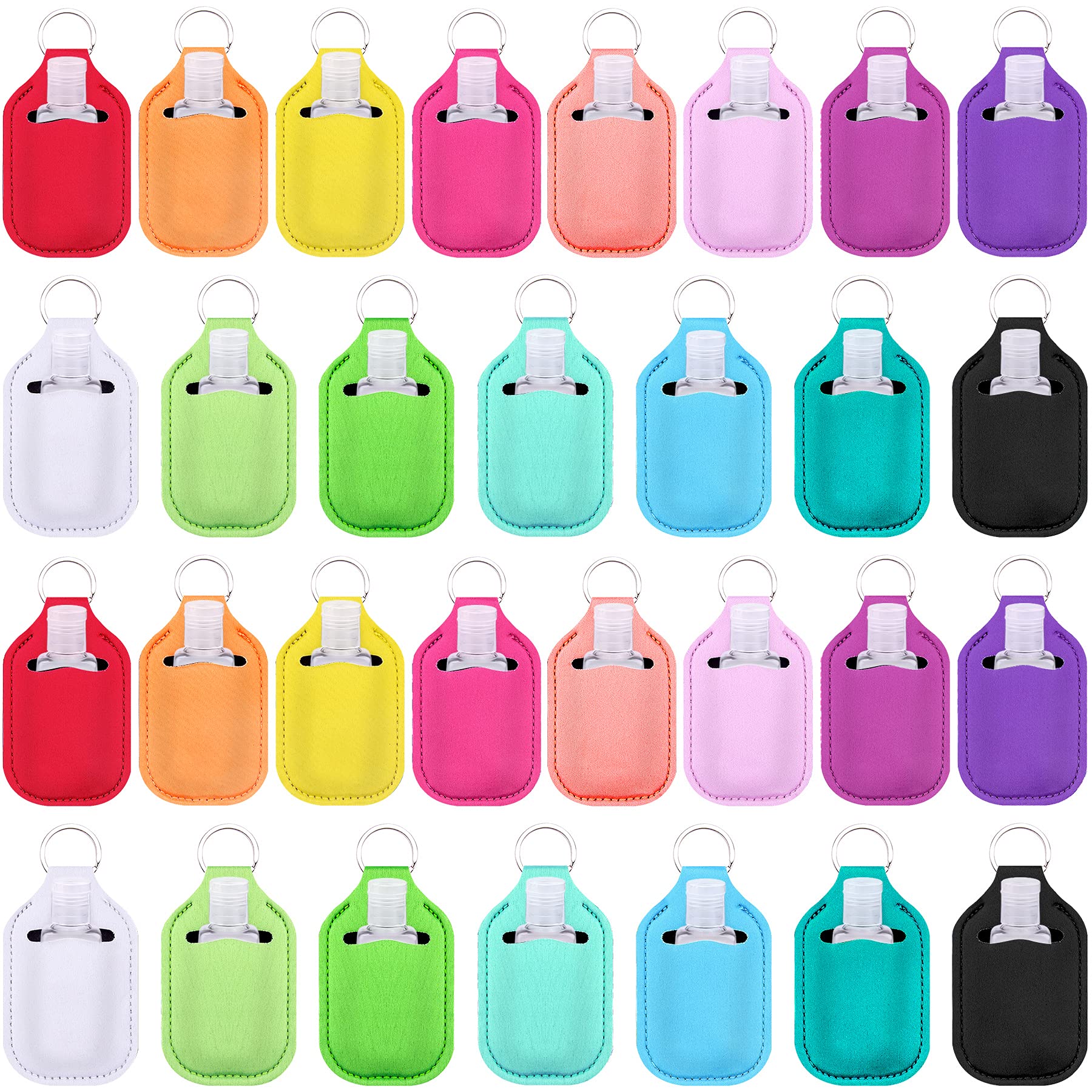 Duufin 60 Pack Hand Sanitizer Keychain Holders & Empty Travel Bottles Set - 30 Reusable Clear Bottles + 30 Sanitizer Holders for Backpack, Purse - Perfect for Travel, Gym, Office & Daily Hygiene