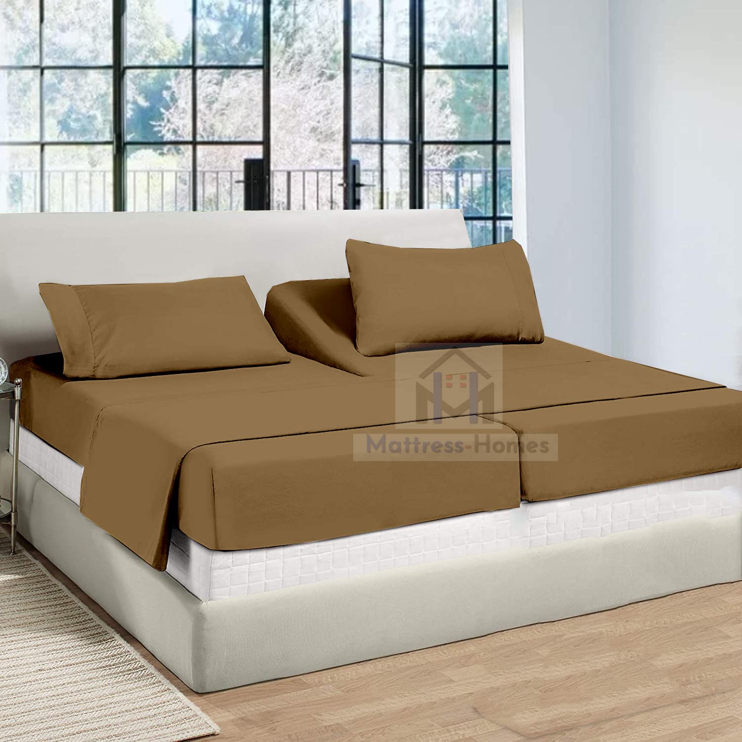 Split King Sheet Set 5-Piece - 600 Thread Count 100% Long Staple Cotton for Adjustable Beds | Ultra Soft Combed Fabric | Taupe Solid Color | Perfect for Master Bedrooms, Guest Rooms & Sleep Comfort