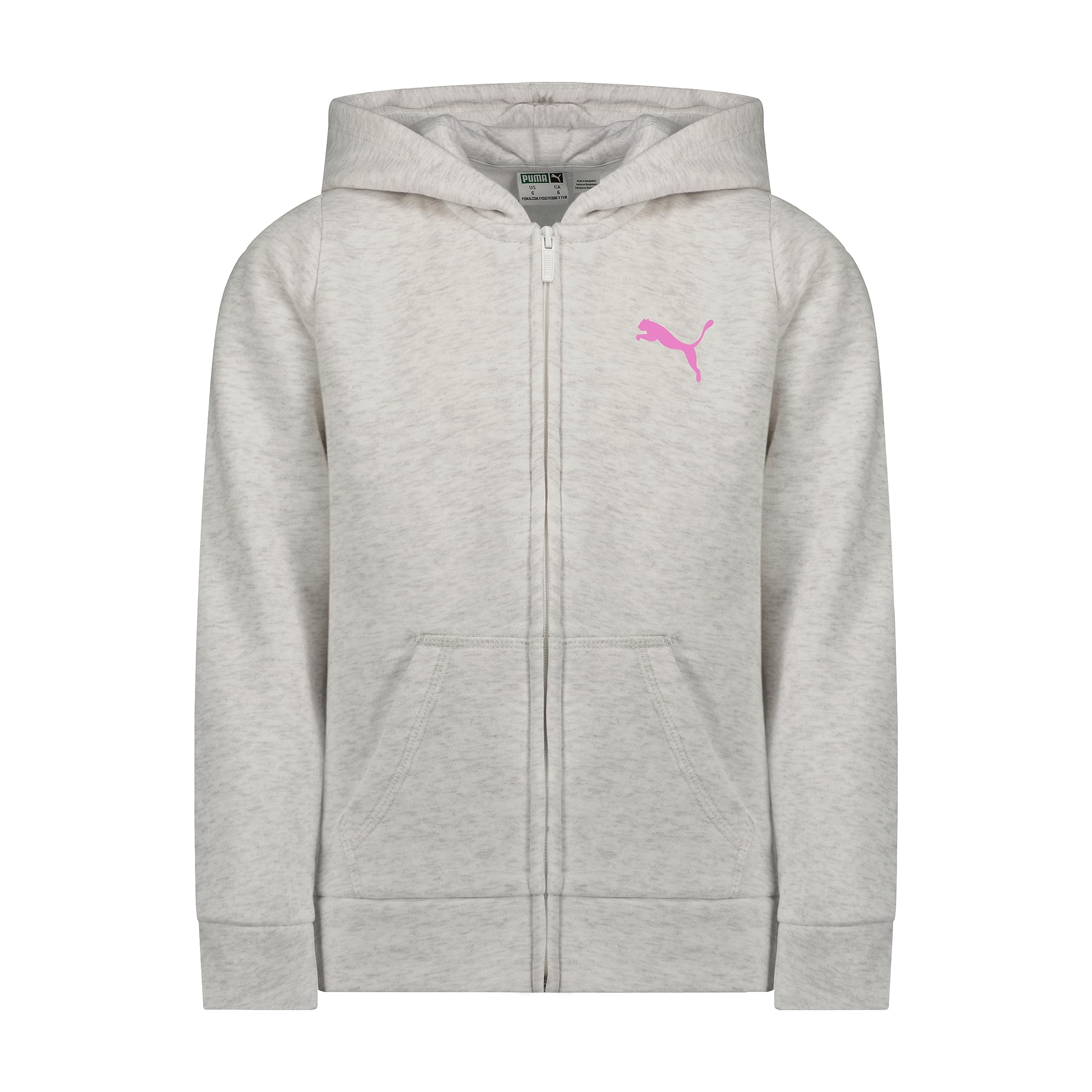 PUMA Girls' Core Logo Zip Up Hoodie - Soft Fleece Pullover with Front Pocket for School, Sports & Casual Wear