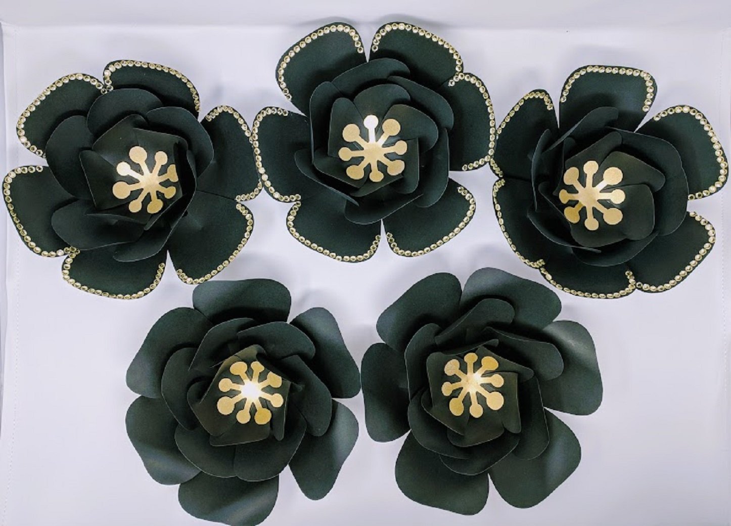 Black and Fuchsia Paper Flower Backdrop - 6 Pre-Assembled Paper Flowers with 5 Leaves for Wedding, Party & Home Decor
