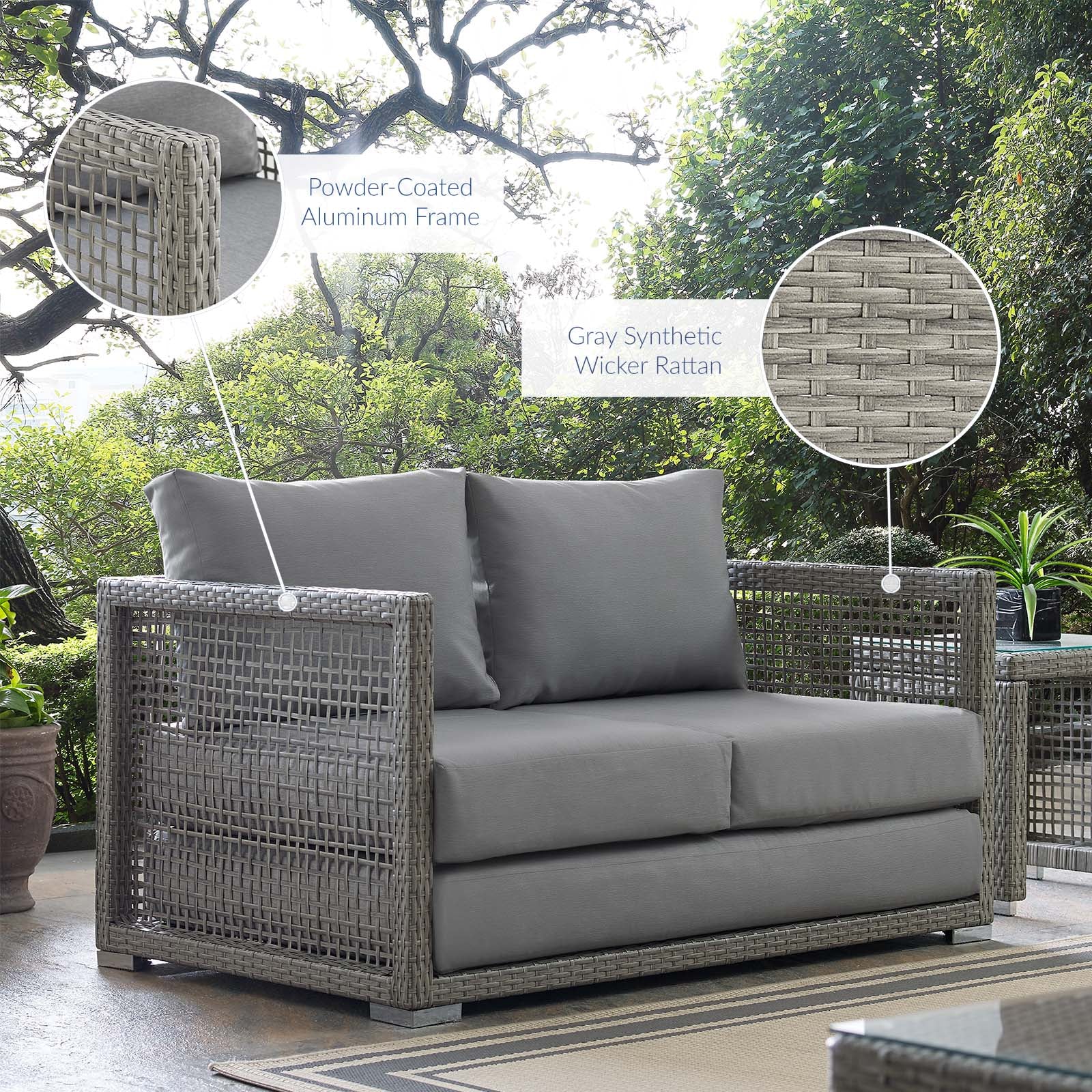 Aura Outdoor Patio Wicker Rattan Loveseat - Waterproof & Weather-Resistant 2-Person Sofa for Garden, Balcony, and Backyard Relaxation