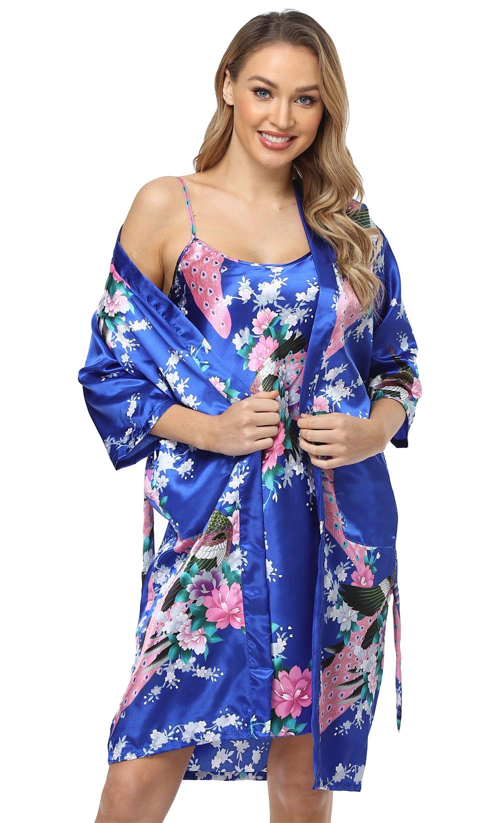 Luxury Satin Kimono Robe & Camisole Set for Women - Soft Loungewear Sleepwear for Spa, Bridal, Boudoir & Relaxation at Home