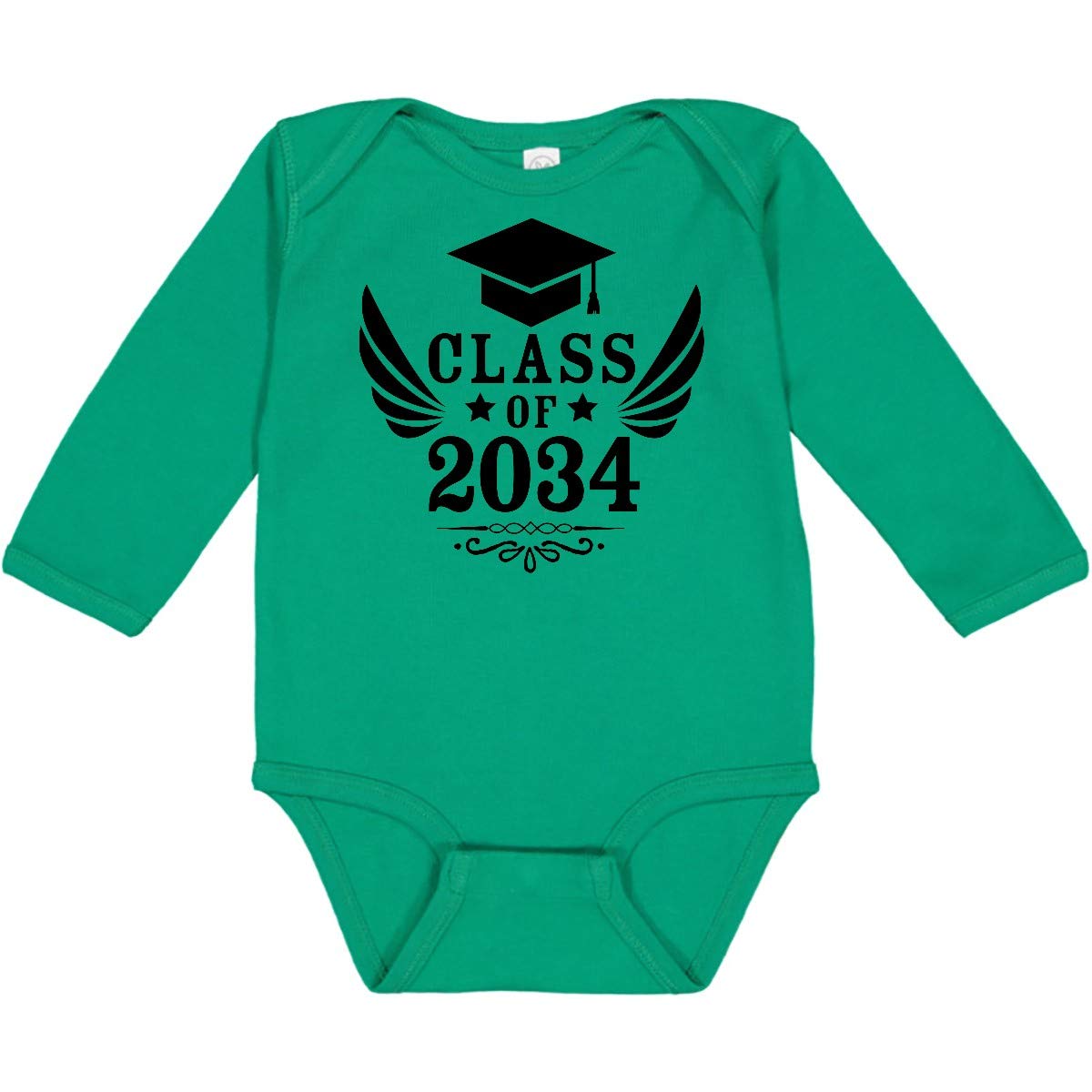 Inktastic Class of 2034 Graduation Baby Bodysuit - Long Sleeve Creeper with Cap & Wings Design - Perfect for Graduation Photos, First Birthday & School Celebrations