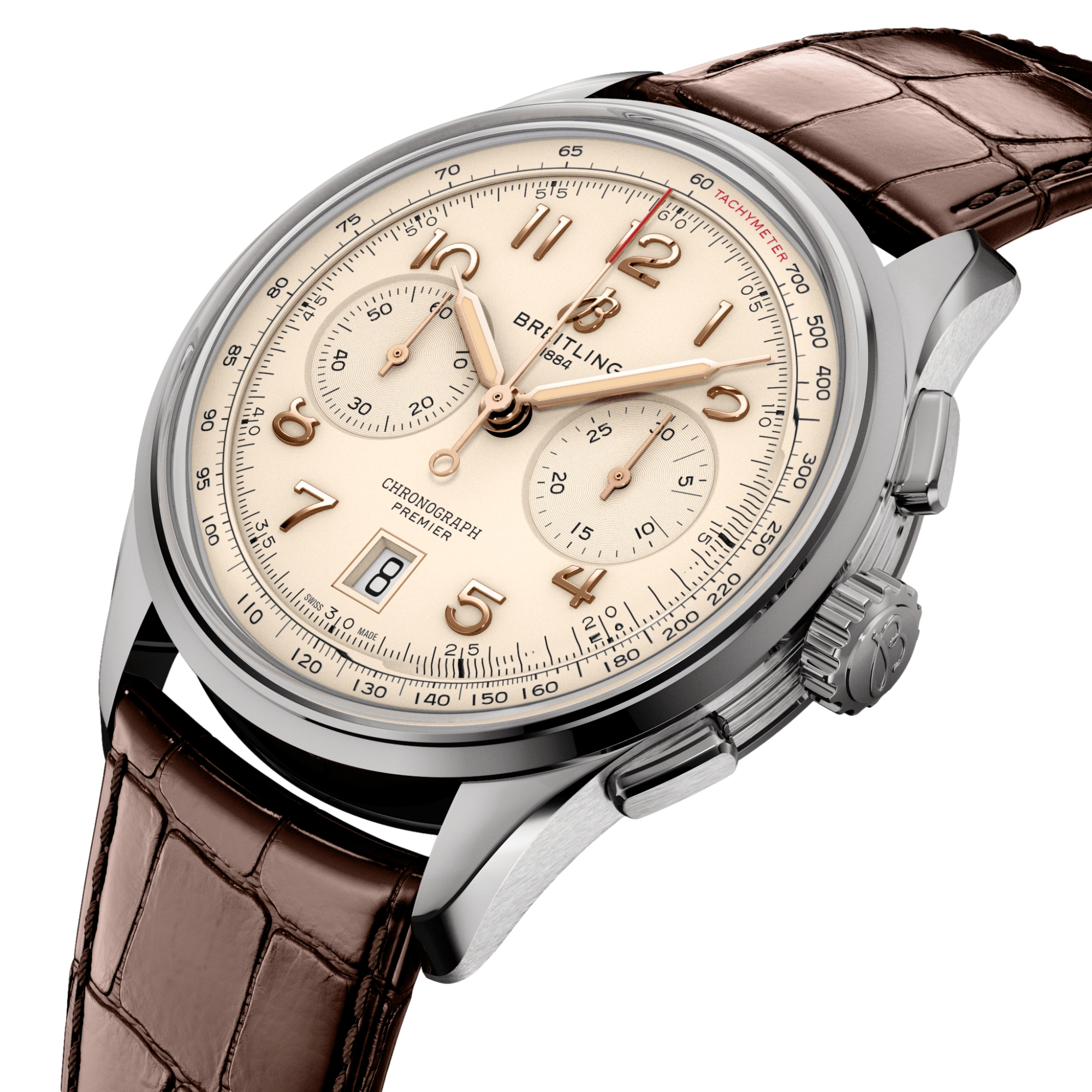 Premier B01 Chronograph 42mm Men's Watch with Cream Dial & Genuine Leather Strap - Perfect for Business, Formal Occasions & Luxury Gifts