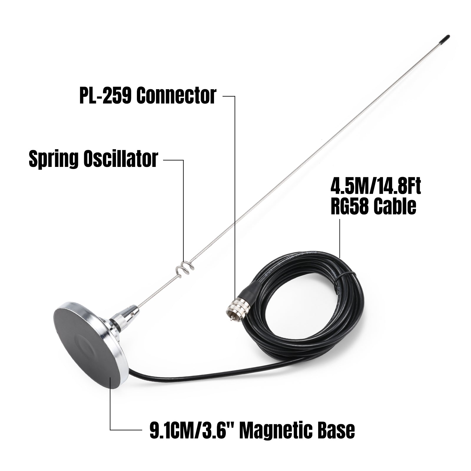 Radioddity RA UV712 VHF/UHF Dual Band Antenna Kit with PL-259 Connector & Magnetic Mount - 15ft Cable for Ham Radio, Emergency Communication, and Off-Road Adventures