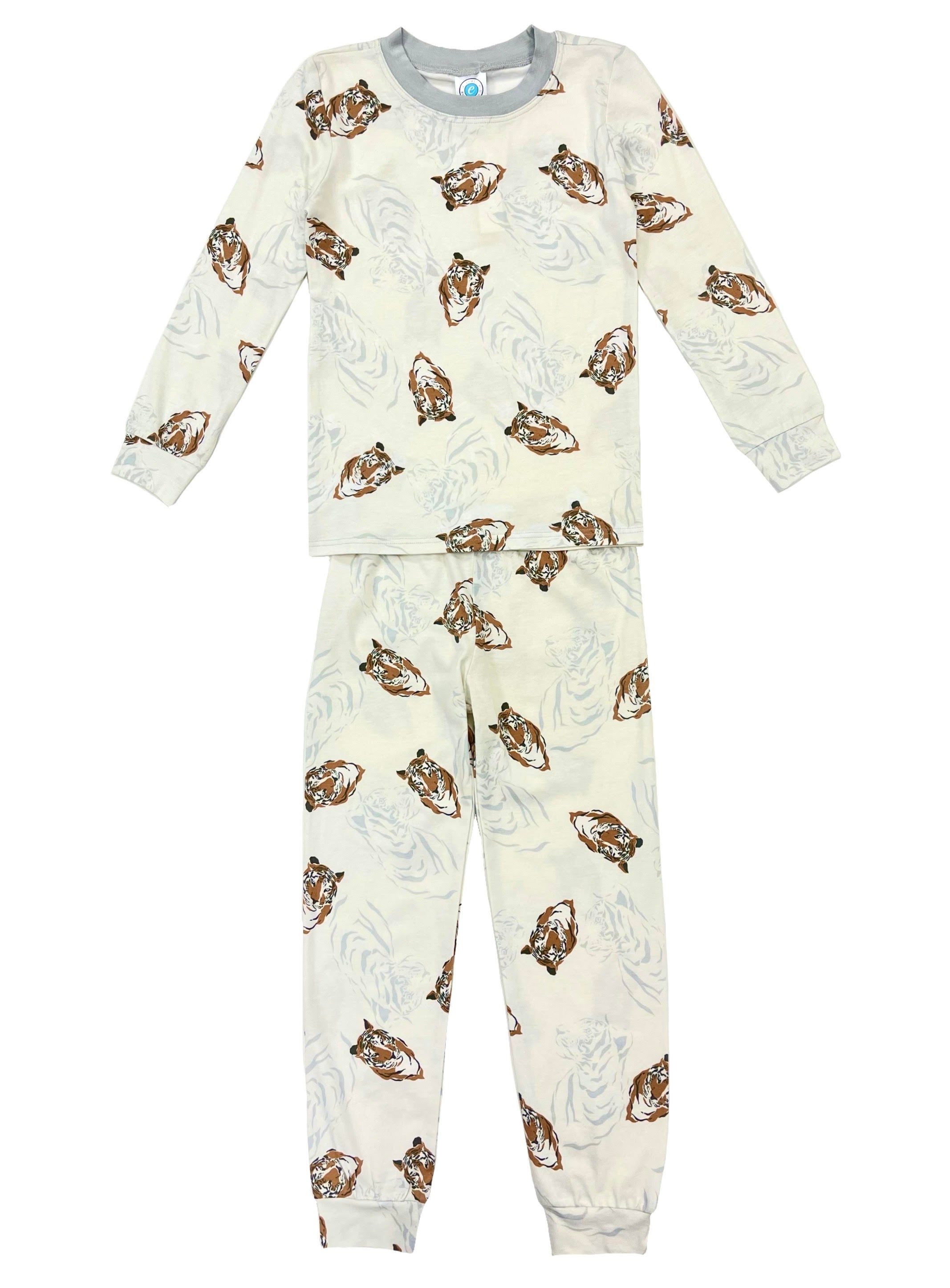 Boys Tiger Print Full-Length Pajama Set - Soft & Comfortable Sleepwear for Kids - Perfect for Bedtime, Lounging & Sleepovers