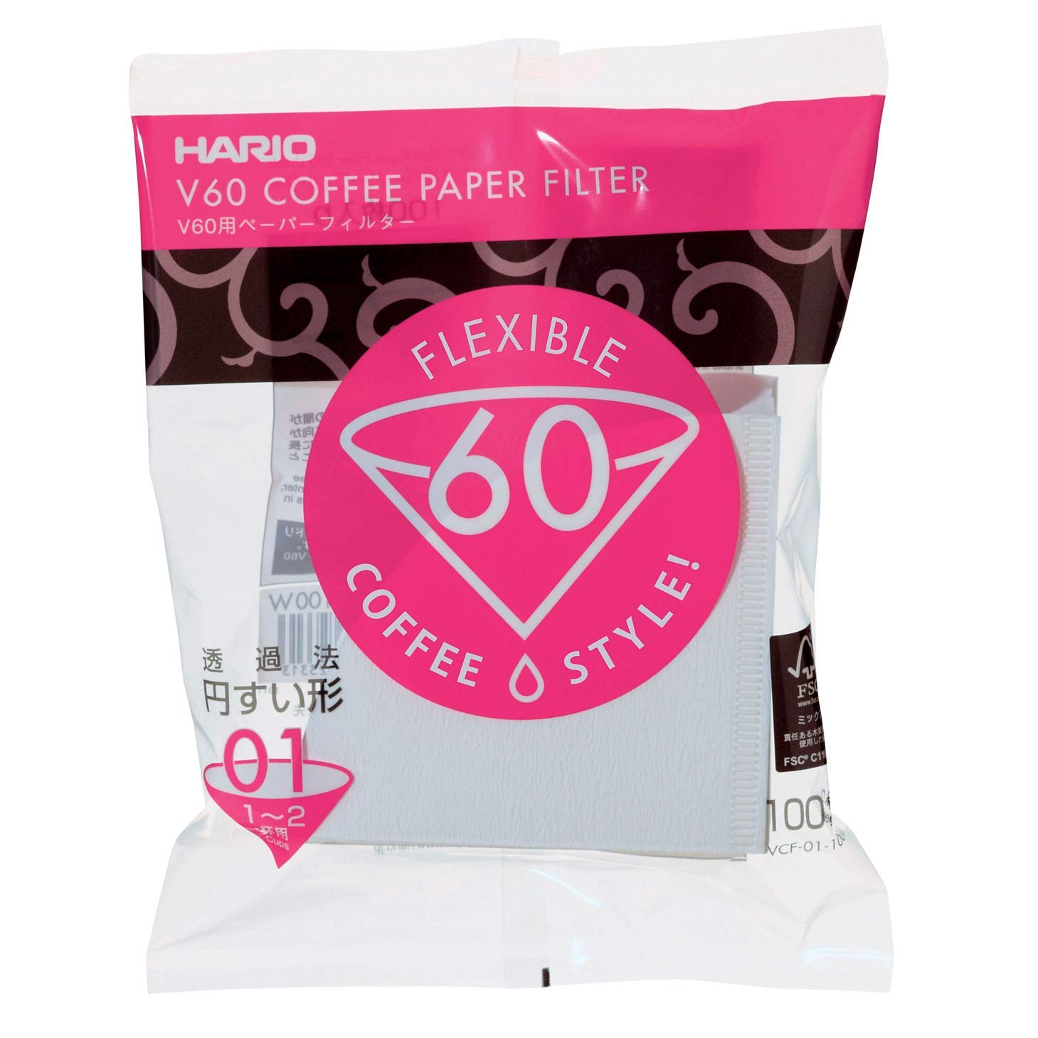 Hario V60 White Tabbed Paper Coffee Filters Size 01, 100 Count - Premium Pour Over Coffee Filters for Home Brewing & Specialty Coffee Lovers