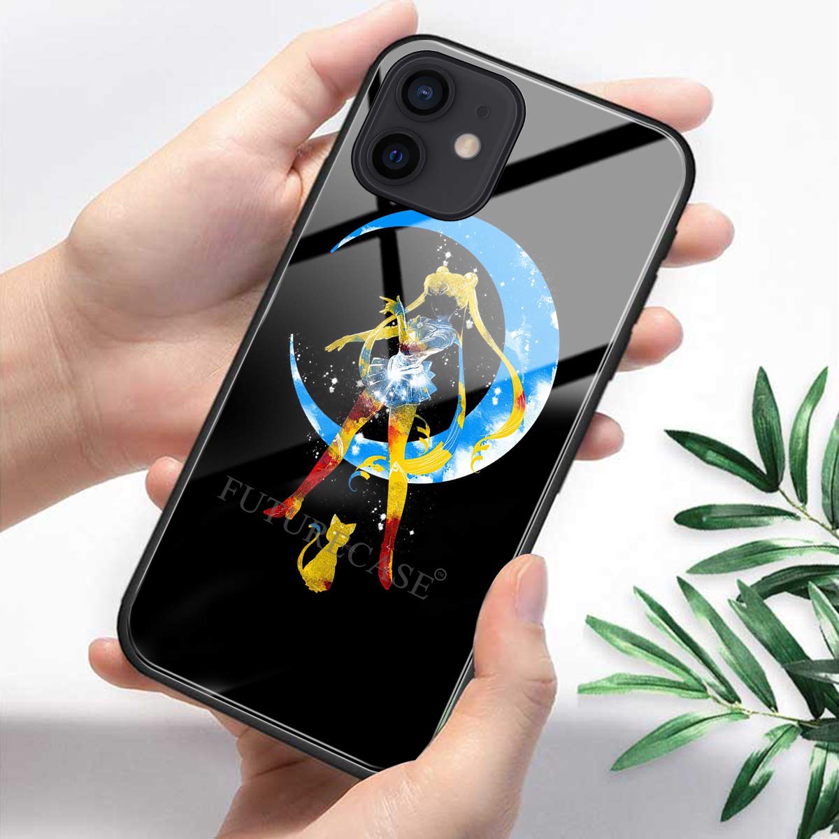 Sailor Moon Anime iPhone 13 Mini Case with Tempered Glass - Cute Tsukino Usagi & Artemis Design - Protective Hard Cover for iPhone 13 Mini (6.1 Inch) - Perfect for Anime Fans, Gift Giving & Daily Use