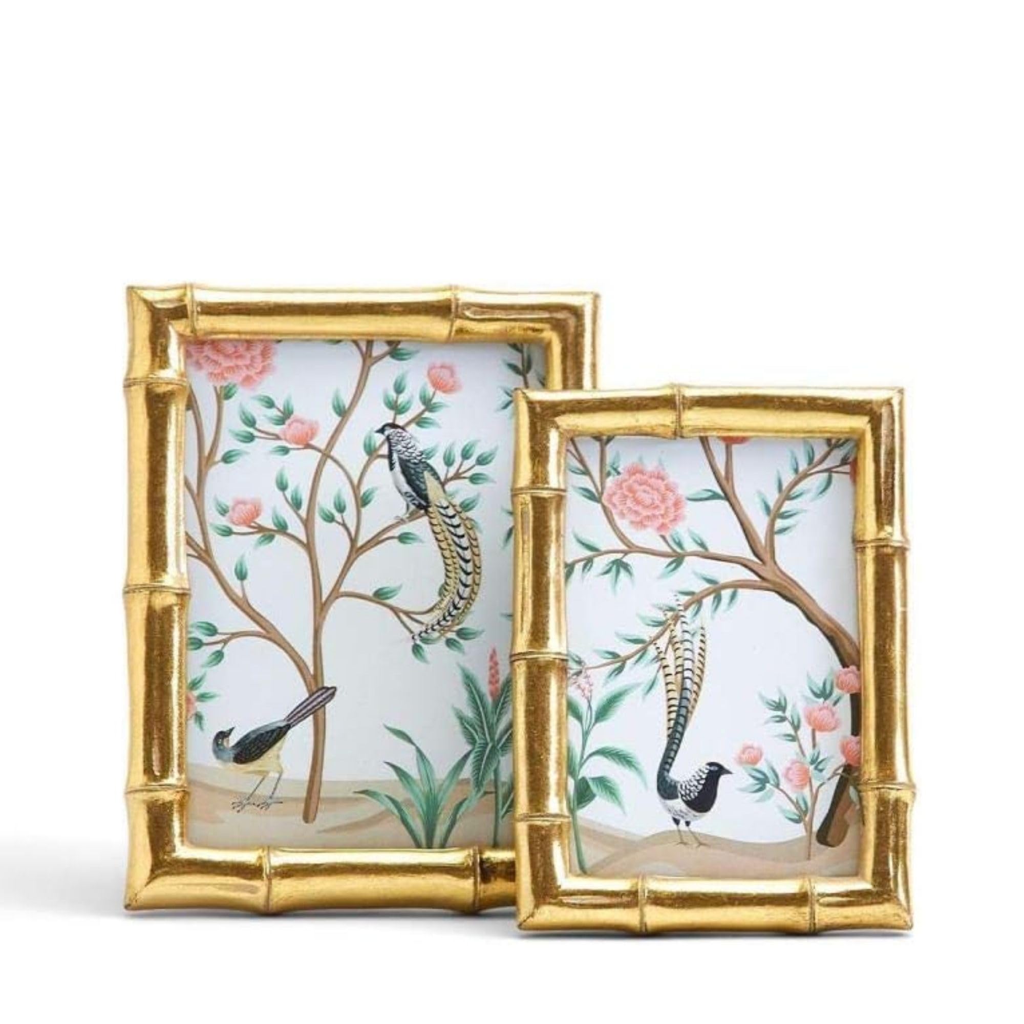 Two's Company Decorative Bamboo Picture Frames Set - 5x7 & 4x6 Gold Wall & Tabletop Frames for Vertical/Horizontal Display - Perfect for Home Decor, Wedding Photos & Office Display