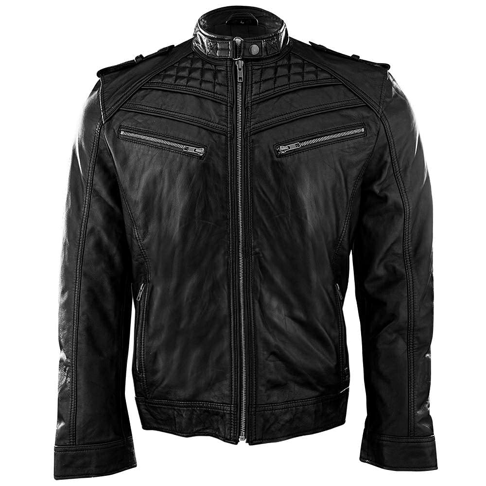 Genuine Leather Motorcycle Jacket for Men - Premium Sheepskin Biker Jacket with Zipper, Stylish & Durable for Riding & Casual Wear
