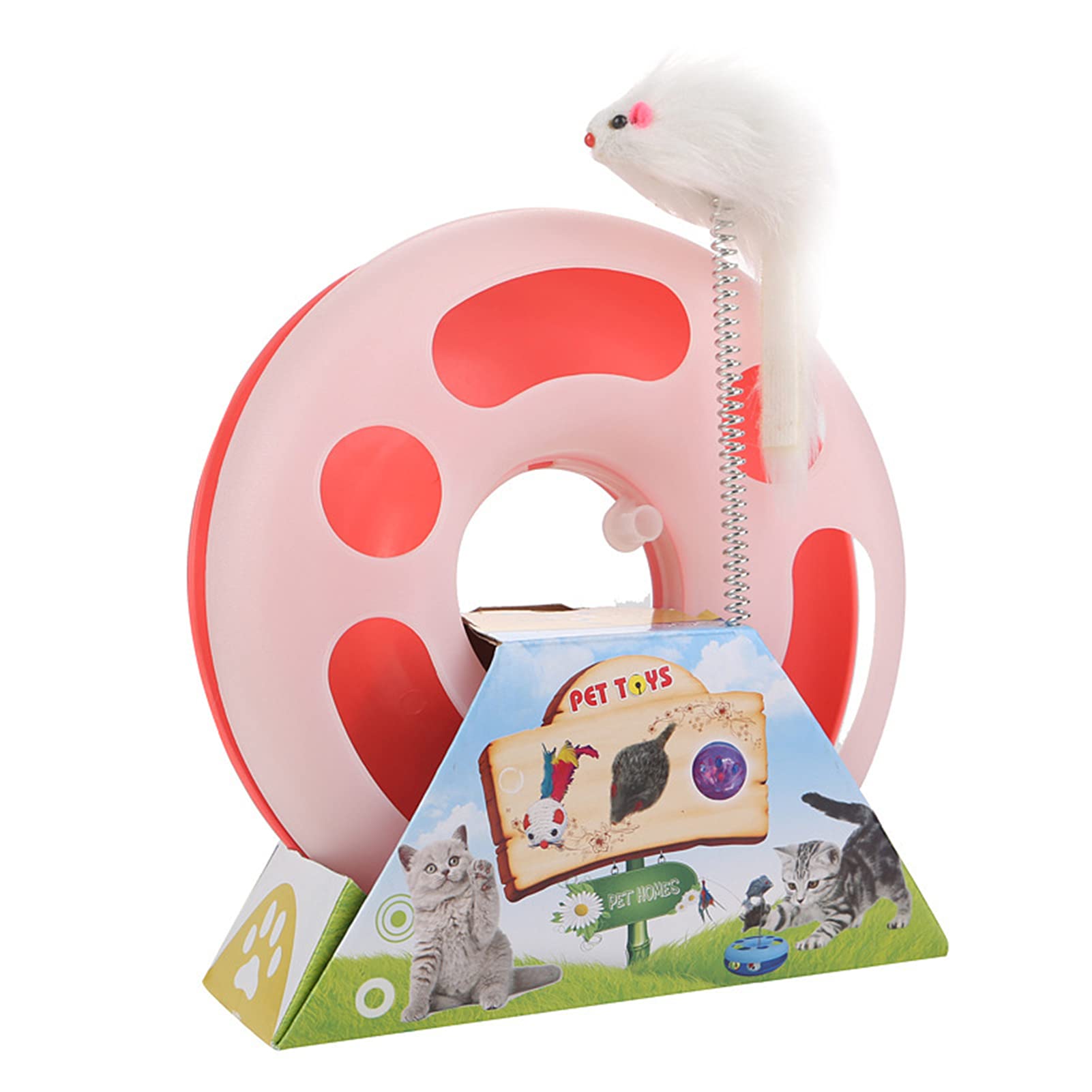 Hionre Interactive Cat Toy - Round Game Board with Spring Mouse & Single Layer Turntable - Fun Training Toy for Cats - Perfect for Indoor Play & Mental Stimulation - Great Gift for Pet Lovers