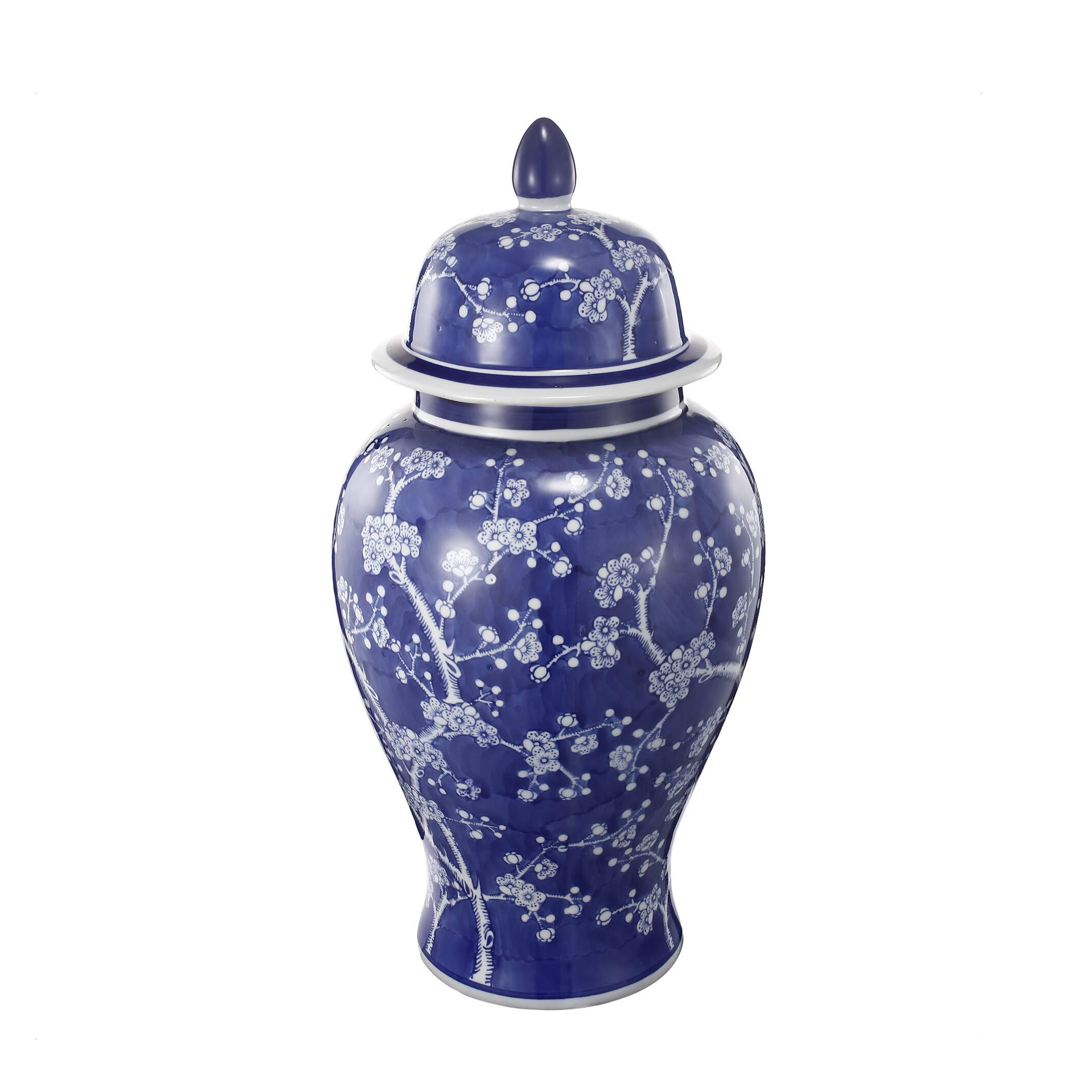 Indigo & White Ceramic Ginger Jar - 9.5 x 18 Inches - Classic Blue & White Home Decor | Perfect for Living Room, Bedroom & Office Decoration