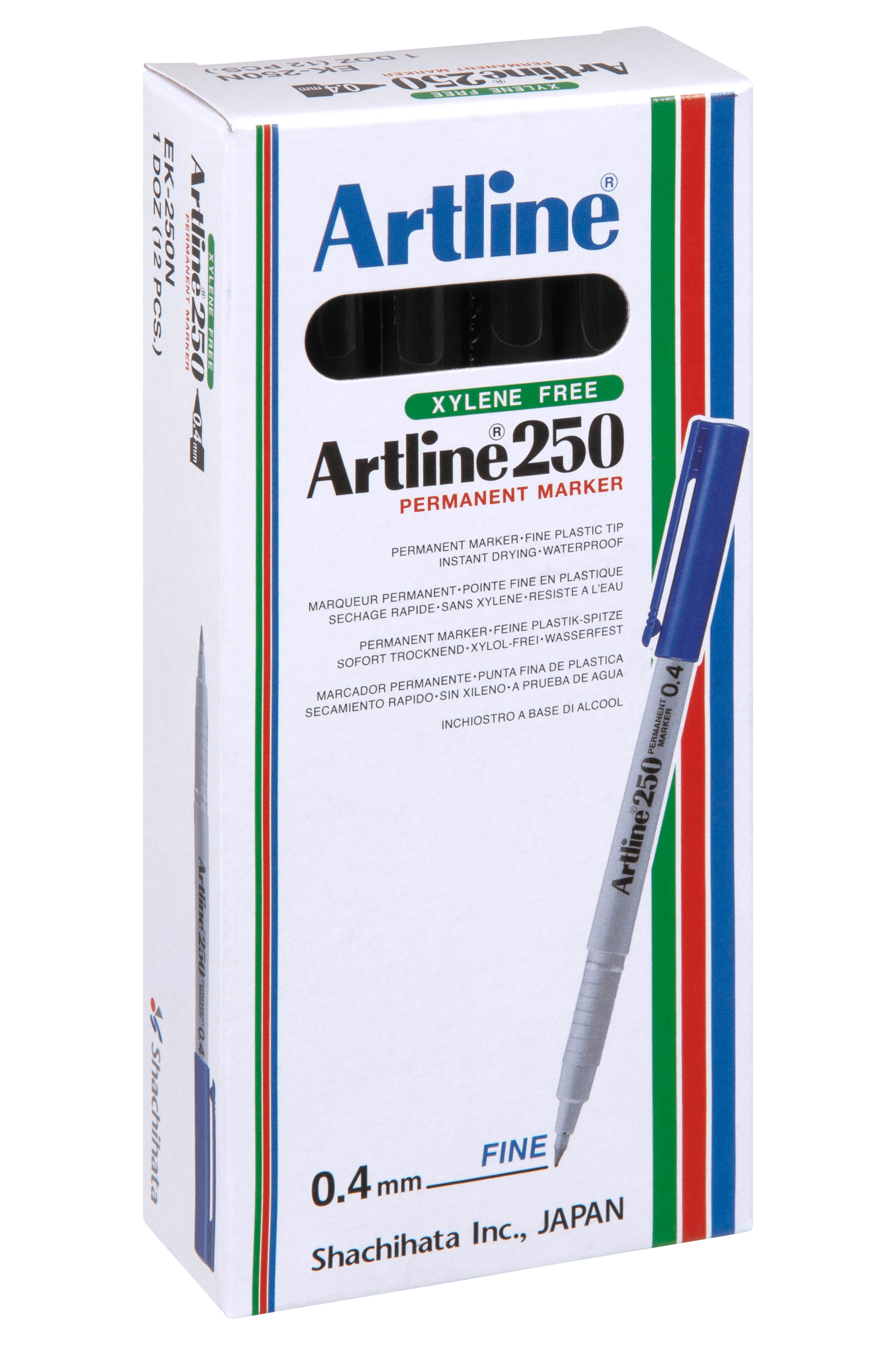 Artline 250 Permanent Marker - Ultra Fine 0.4mm Plastic Tip - Black Ink - 12 Pack - Ideal for Office, School & Craft Projects